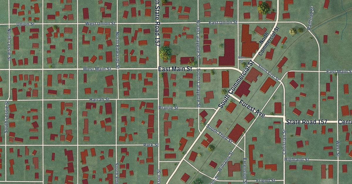 Map of Worthington, Indiana in 2026