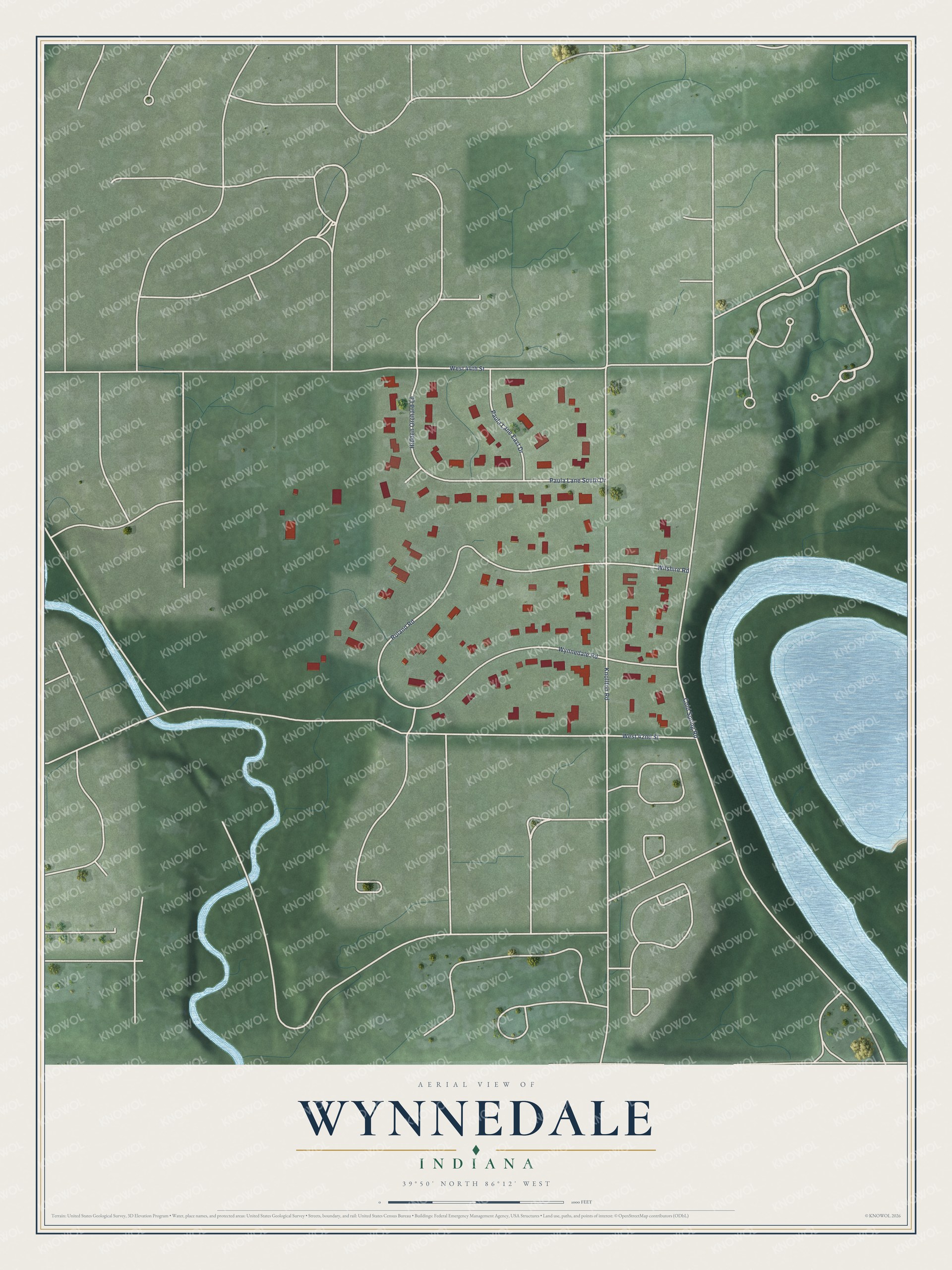 Watermarked full-map preview of Wynnedale, Indiana