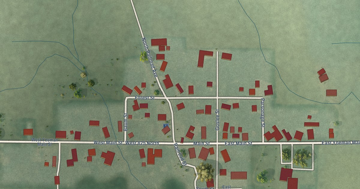 Map of Yeoman, Indiana in 2026