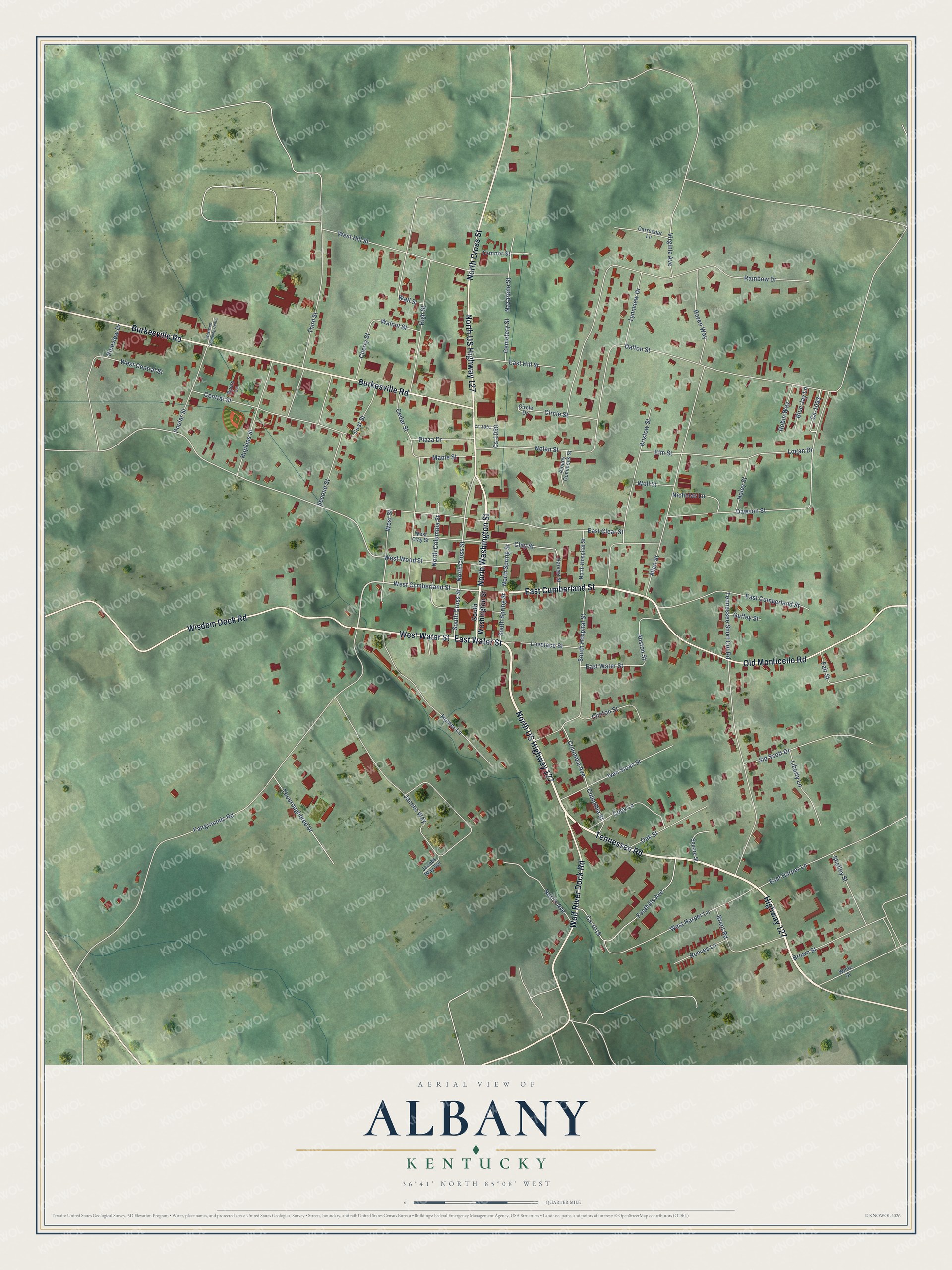 Watermarked full-map preview of Albany, Kentucky