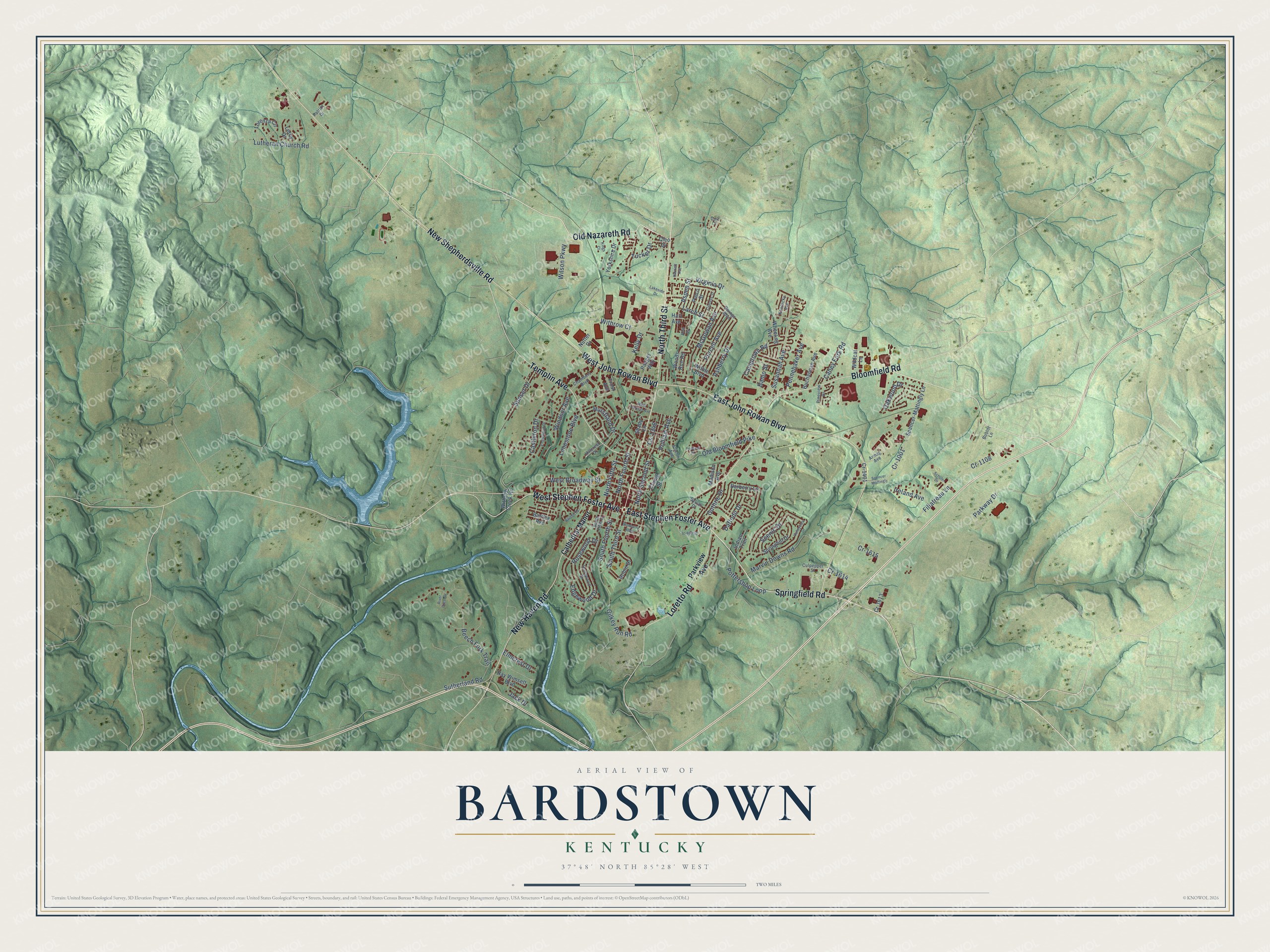 Watermarked full-map preview of Bardstown, Kentucky