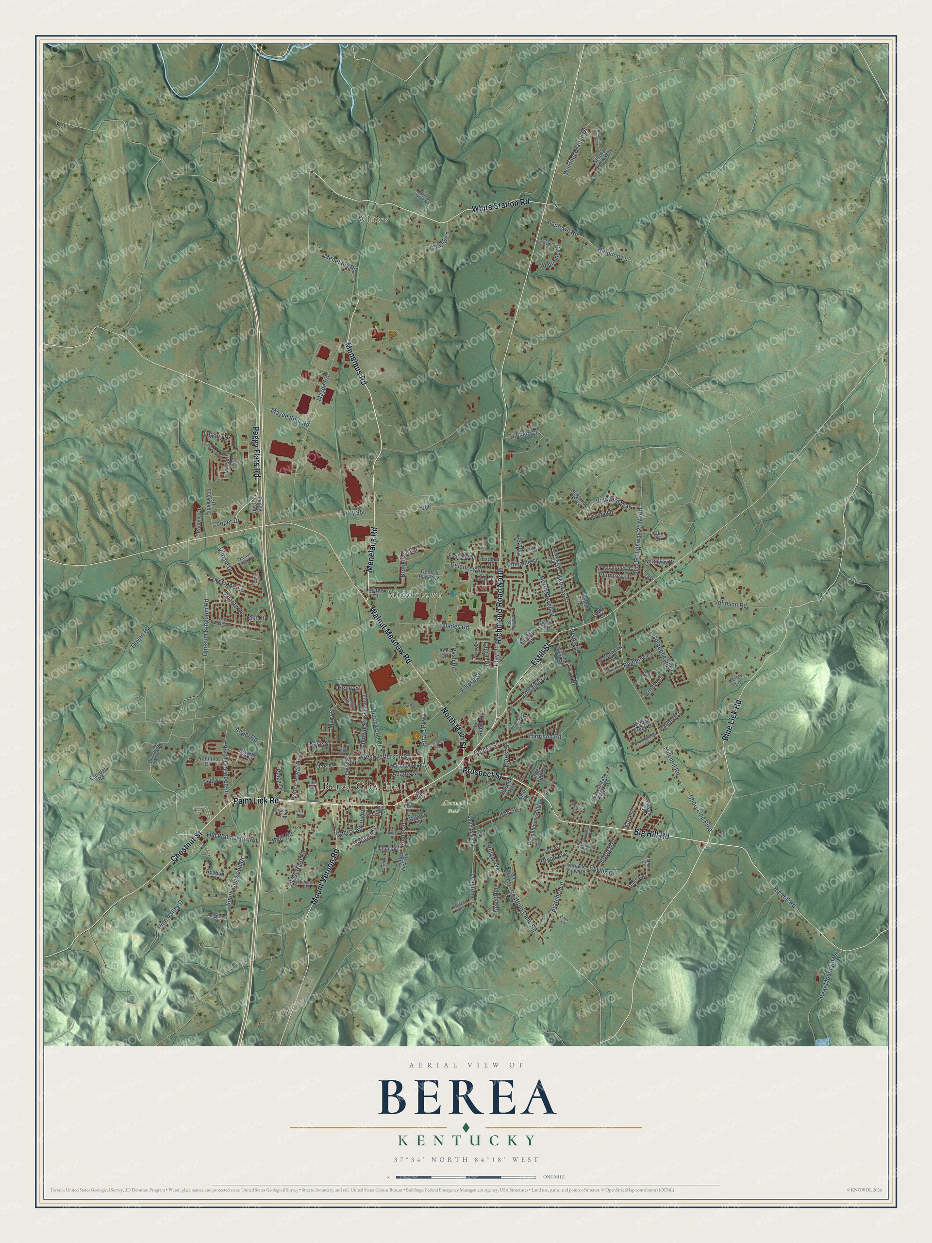 Watermarked full-map preview of Berea, Kentucky