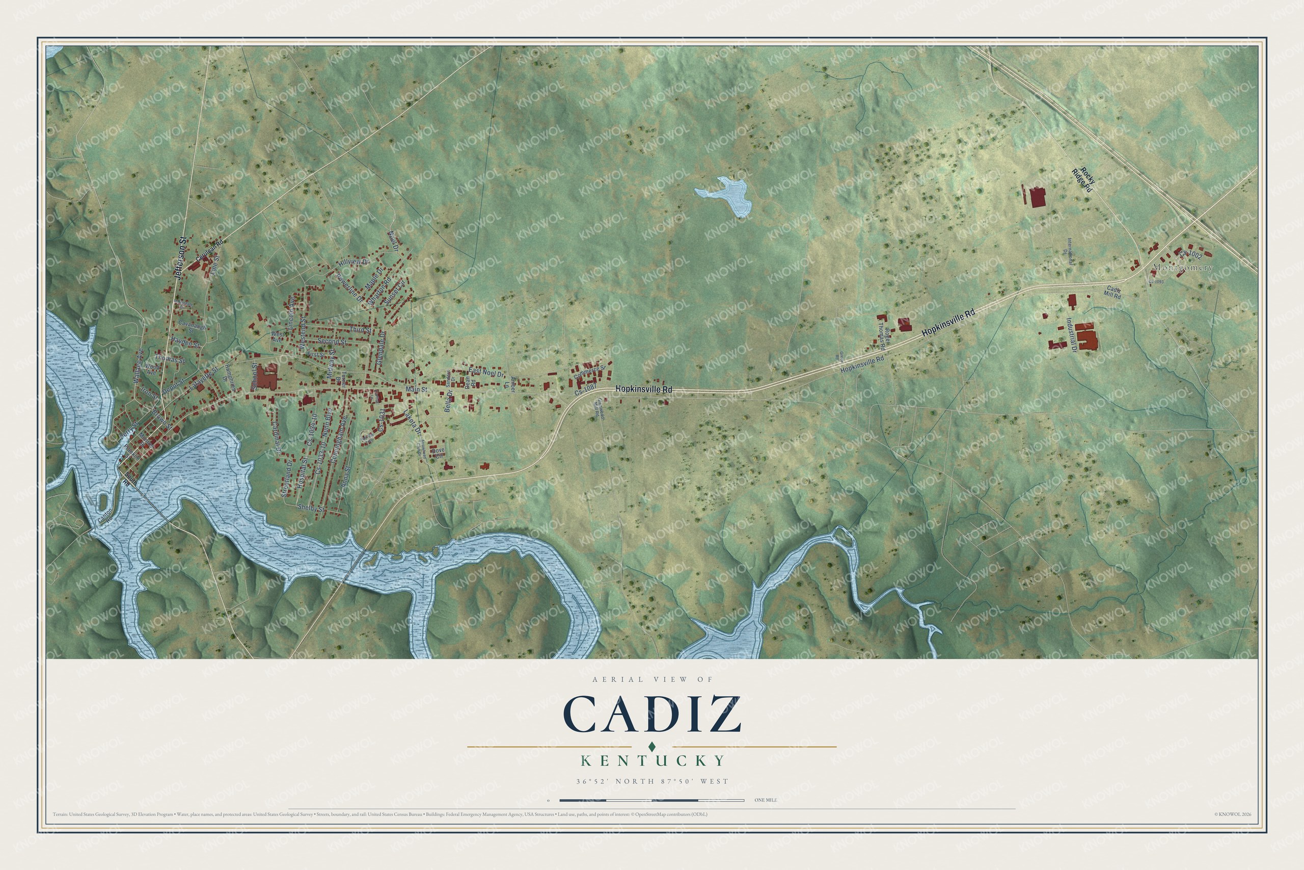 Watermarked full-map preview of Cadiz, Kentucky