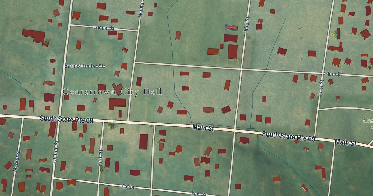 Map of Centertown, Kentucky in 2026