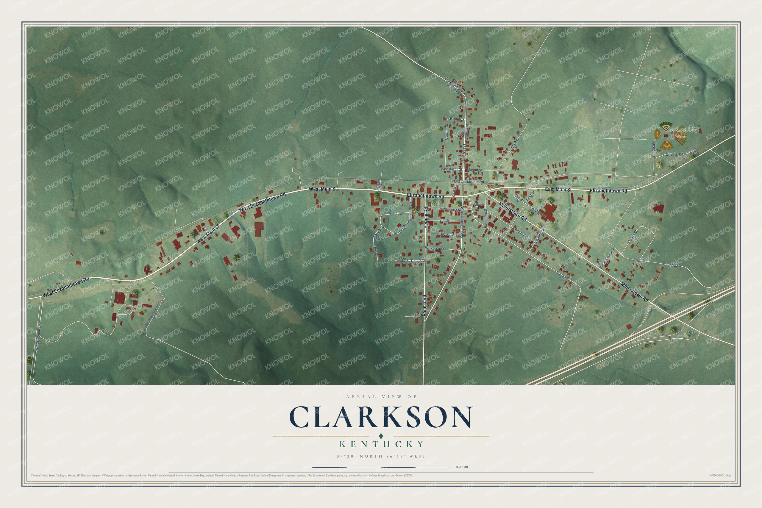 Watermarked full-map preview of Clarkson, Kentucky