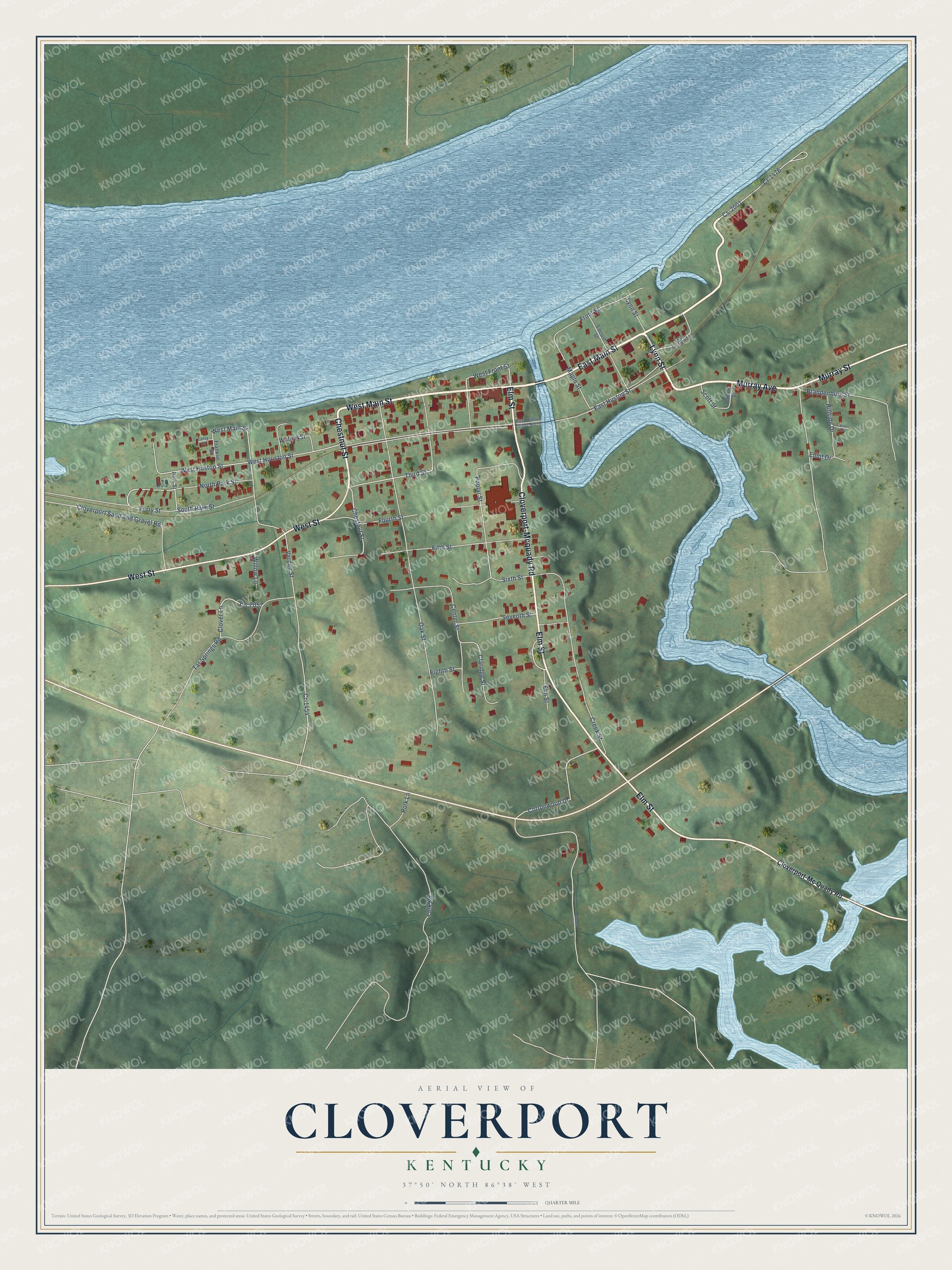 Watermarked full-map preview of Cloverport, Kentucky