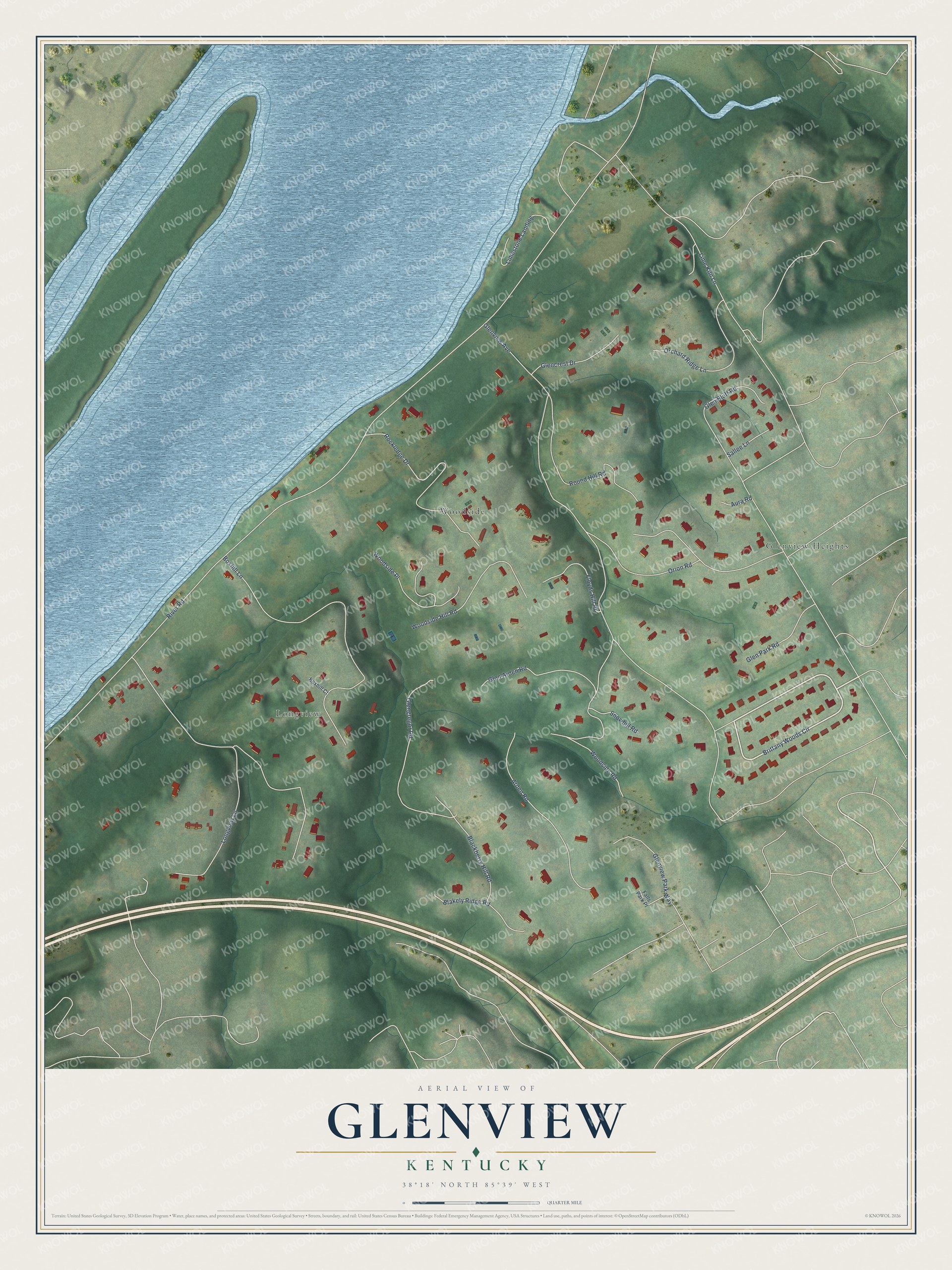 Watermarked full-map preview of Glenview, Kentucky