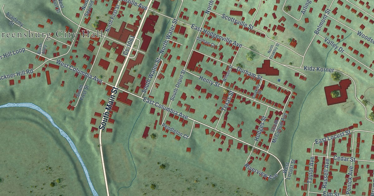 Map of Greensburg, Kentucky in 2026