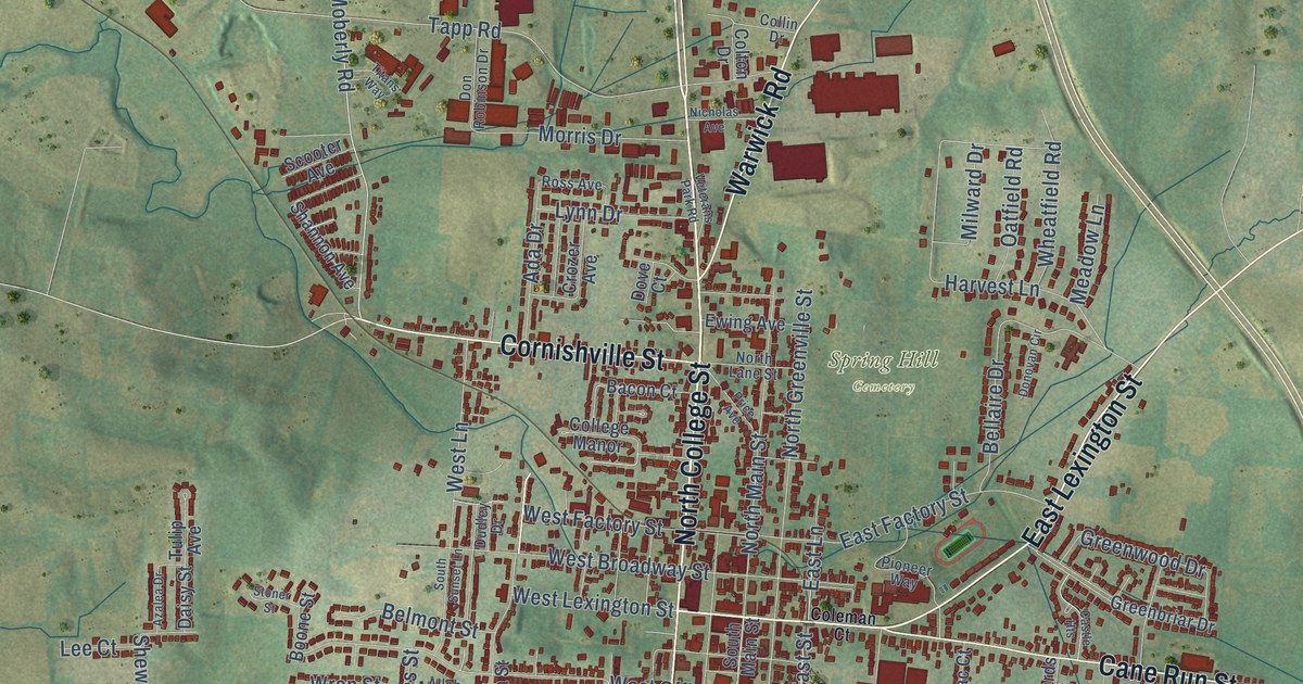 Map of Harrodsburg, Kentucky in 2026