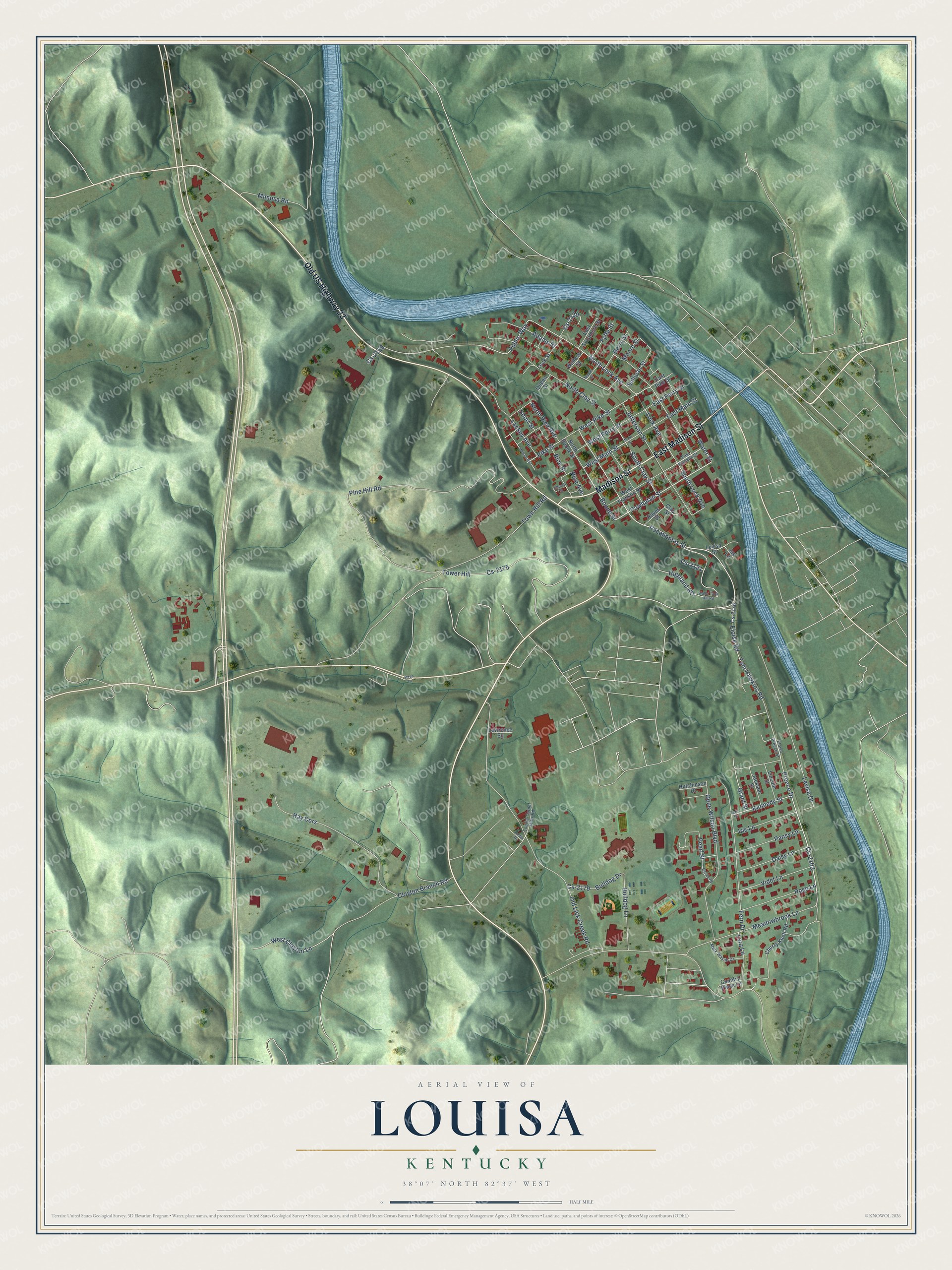 Watermarked full-map preview of Louisa, Kentucky