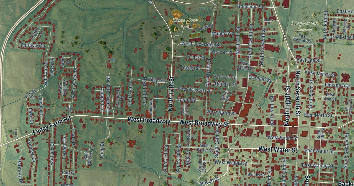 Map of Mayfield, Kentucky in 2026