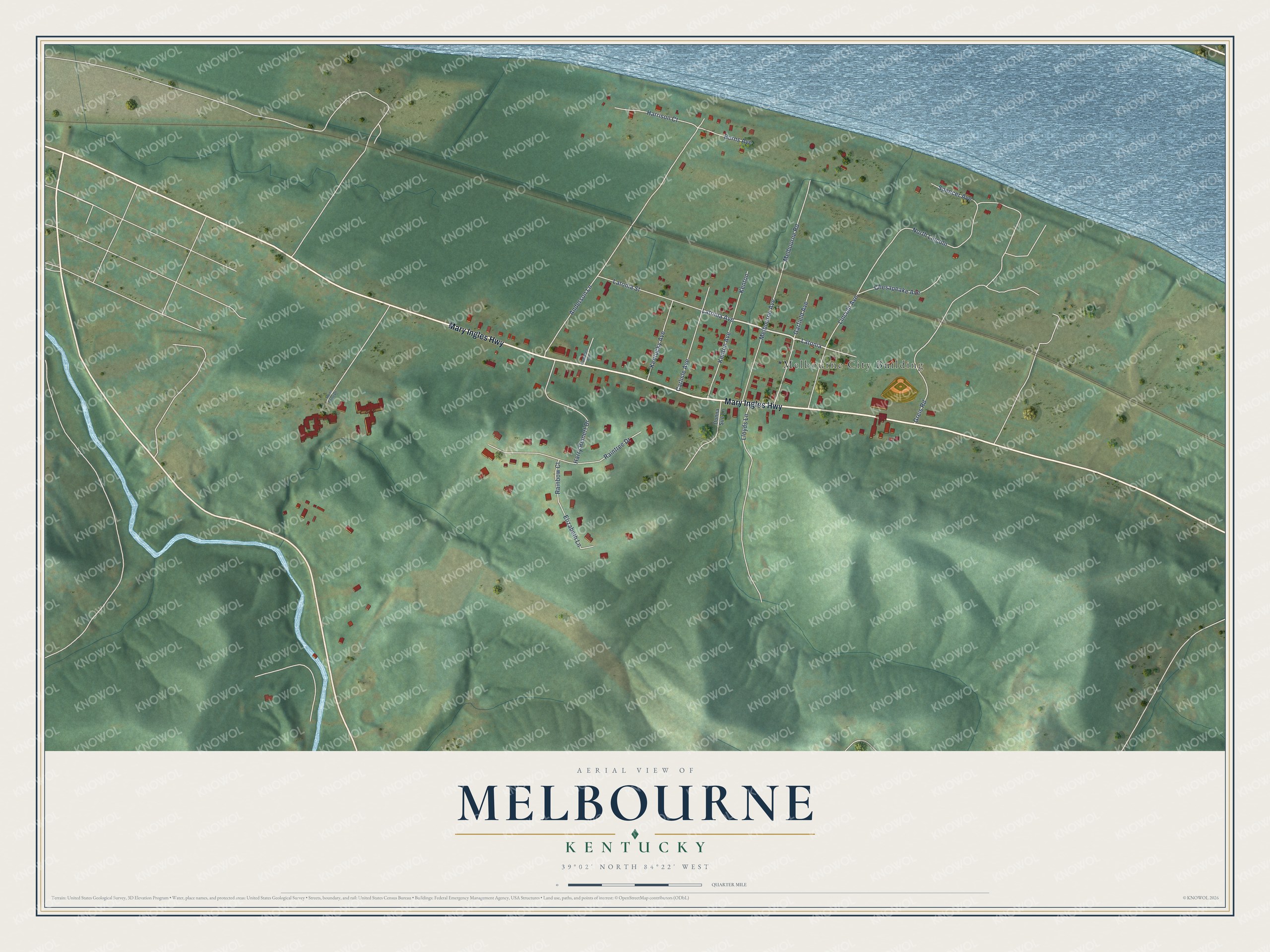Watermarked full-map preview of Melbourne, Kentucky