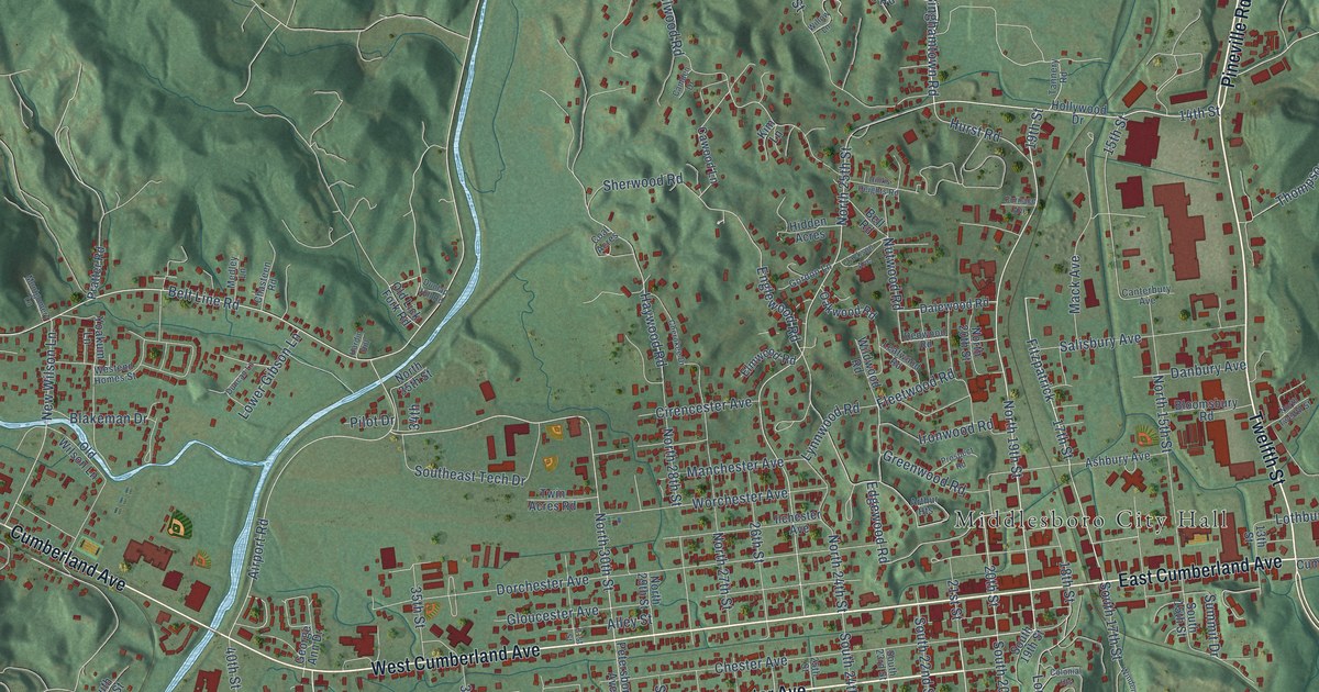 Map of Middlesborough, Kentucky in 2026