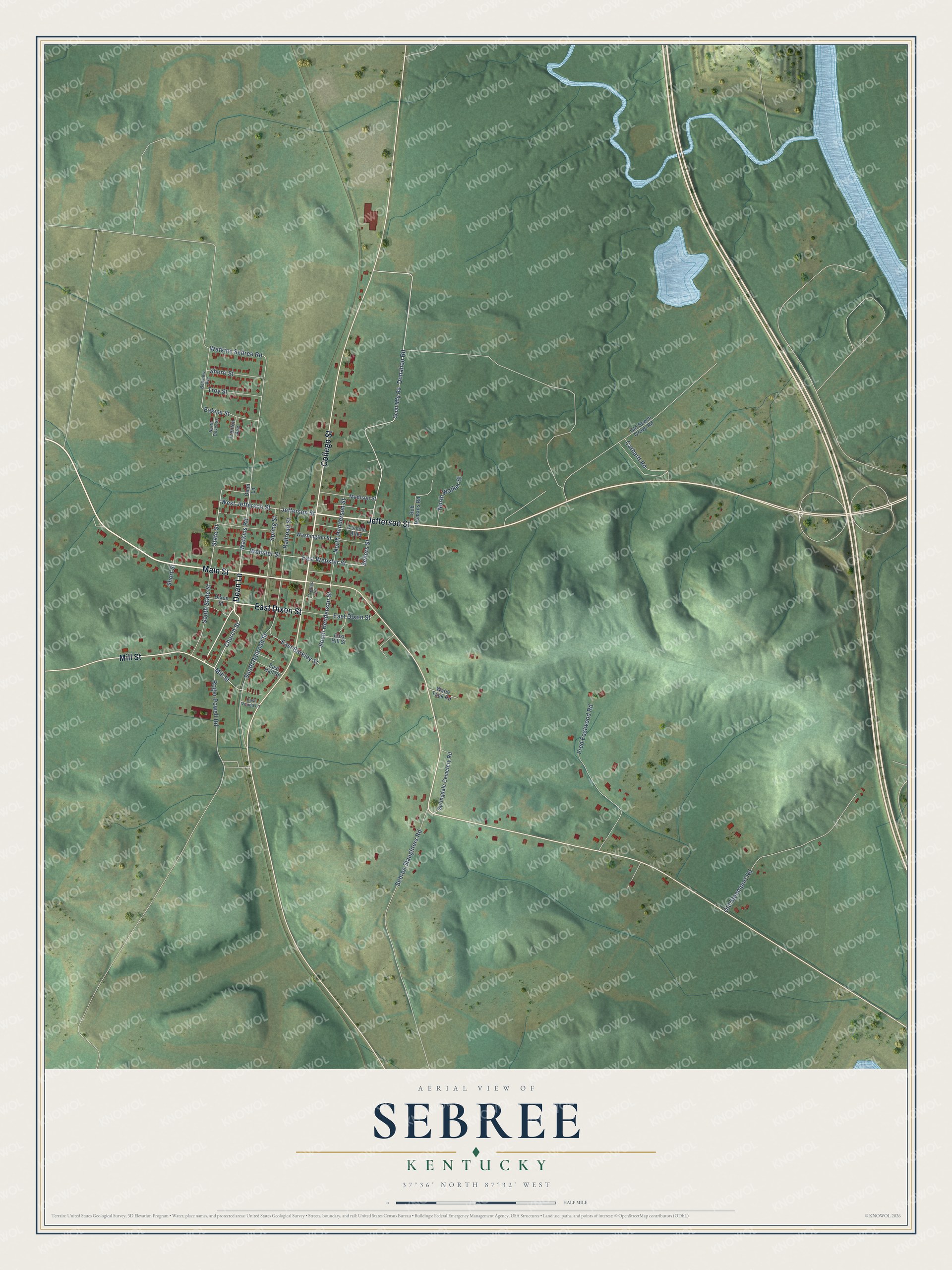 Watermarked full-map preview of Sebree, Kentucky