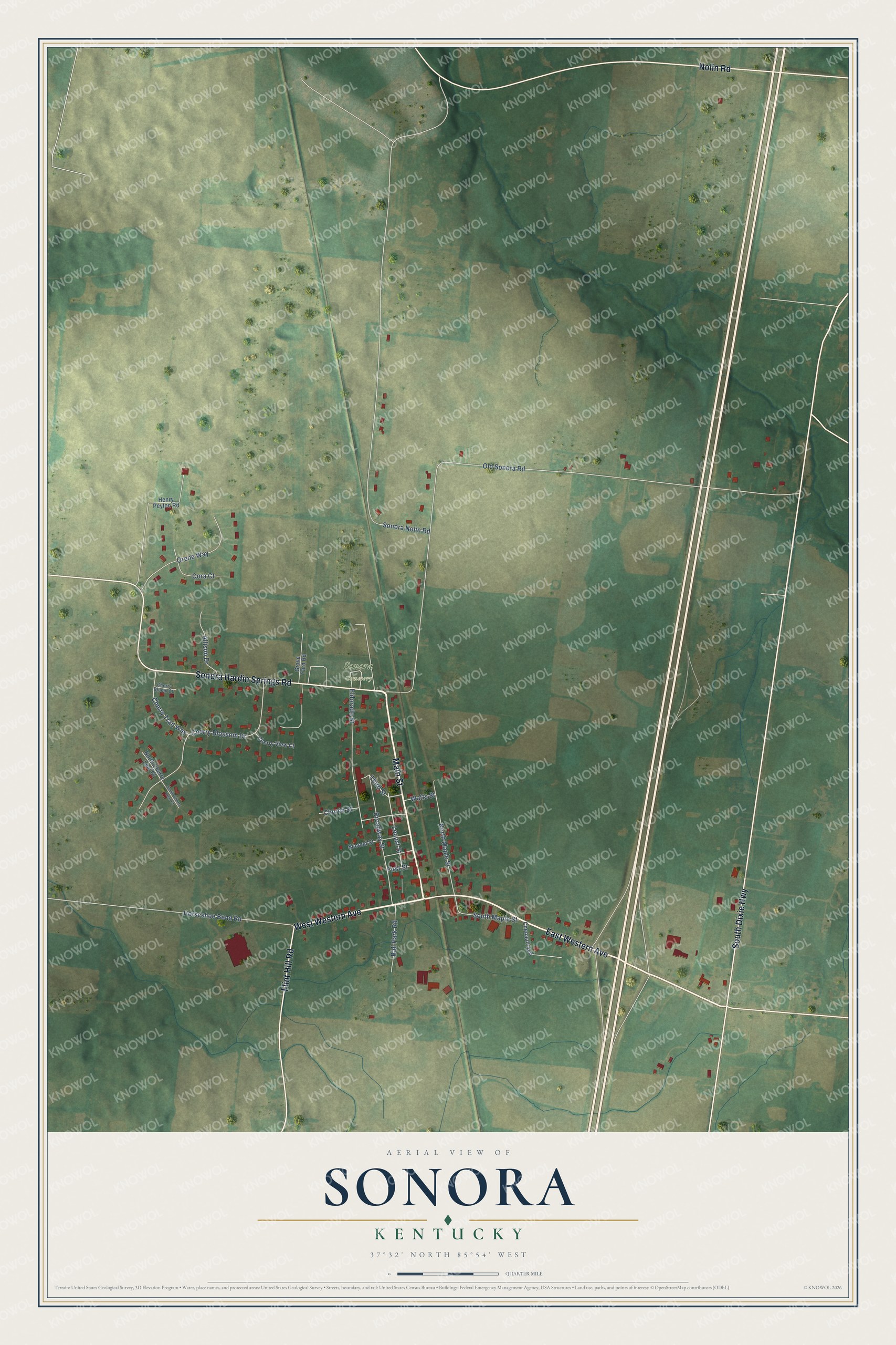 Watermarked full-map preview of Sonora, Kentucky