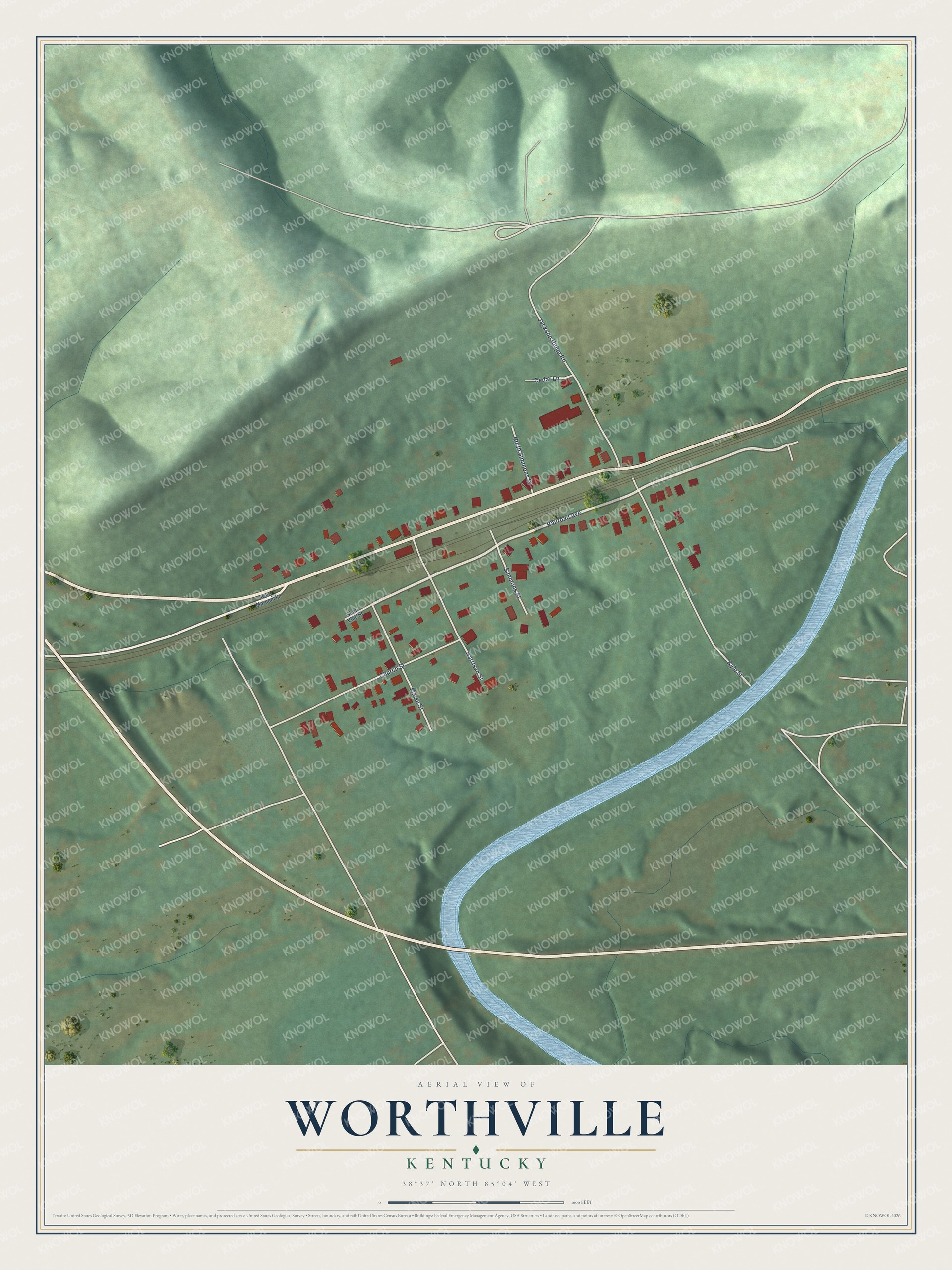 Watermarked full-map preview of Worthville, Kentucky