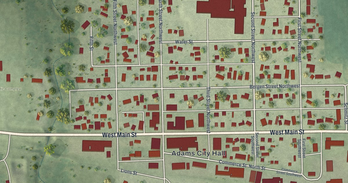 Map of Adams, Minnesota in 2026