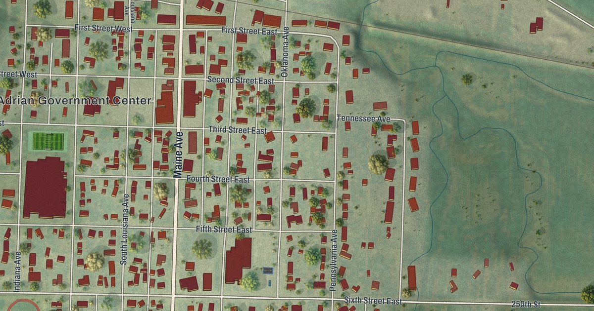 Map of Adrian, Minnesota in 2026