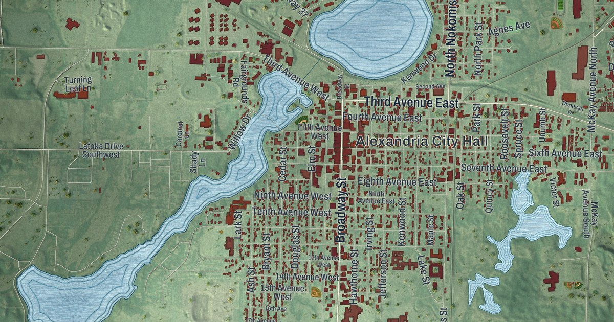Map of Alexandria, Minnesota in 2026