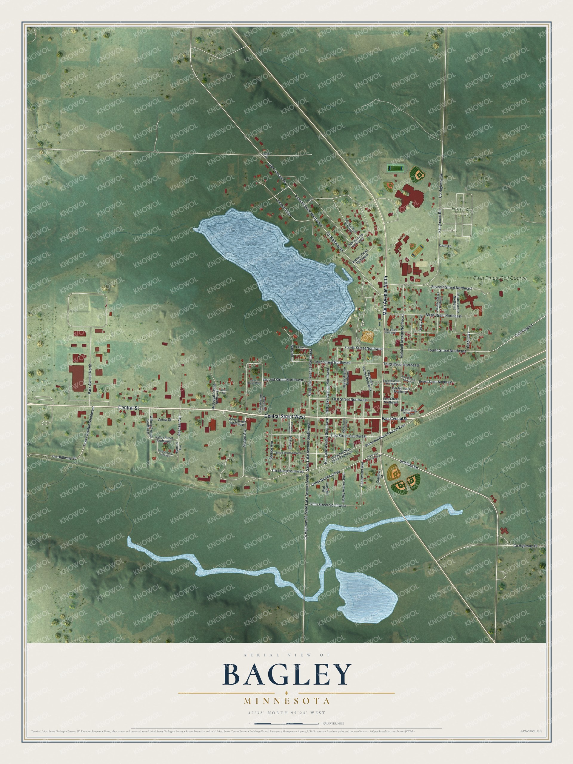 Watermarked full-map preview of Bagley, Minnesota