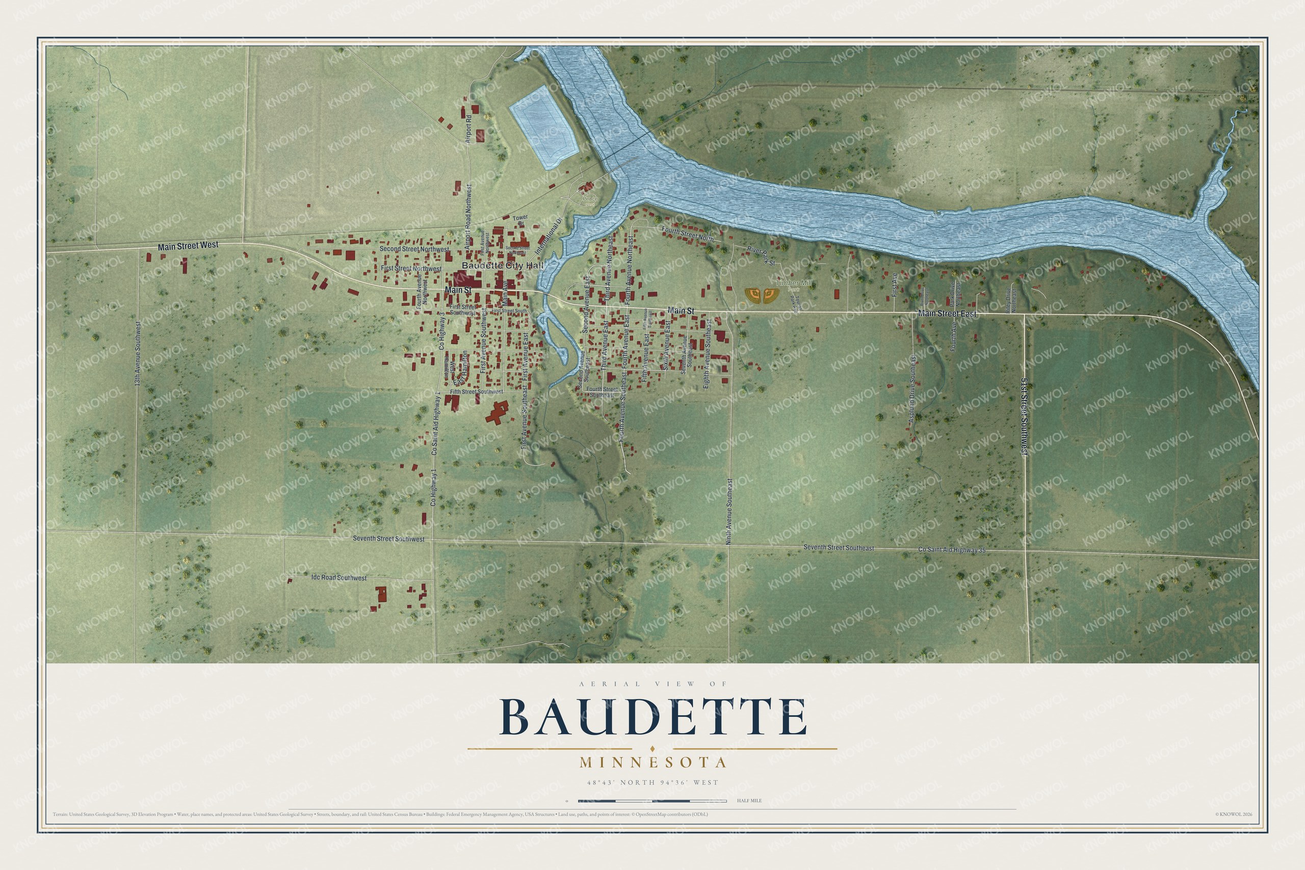 Watermarked full-map preview of Baudette, Minnesota