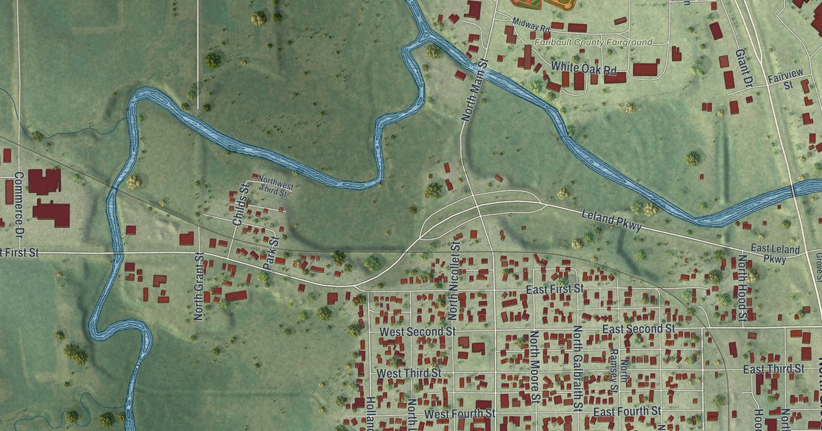 Map of Blue Earth, Minnesota in 2026