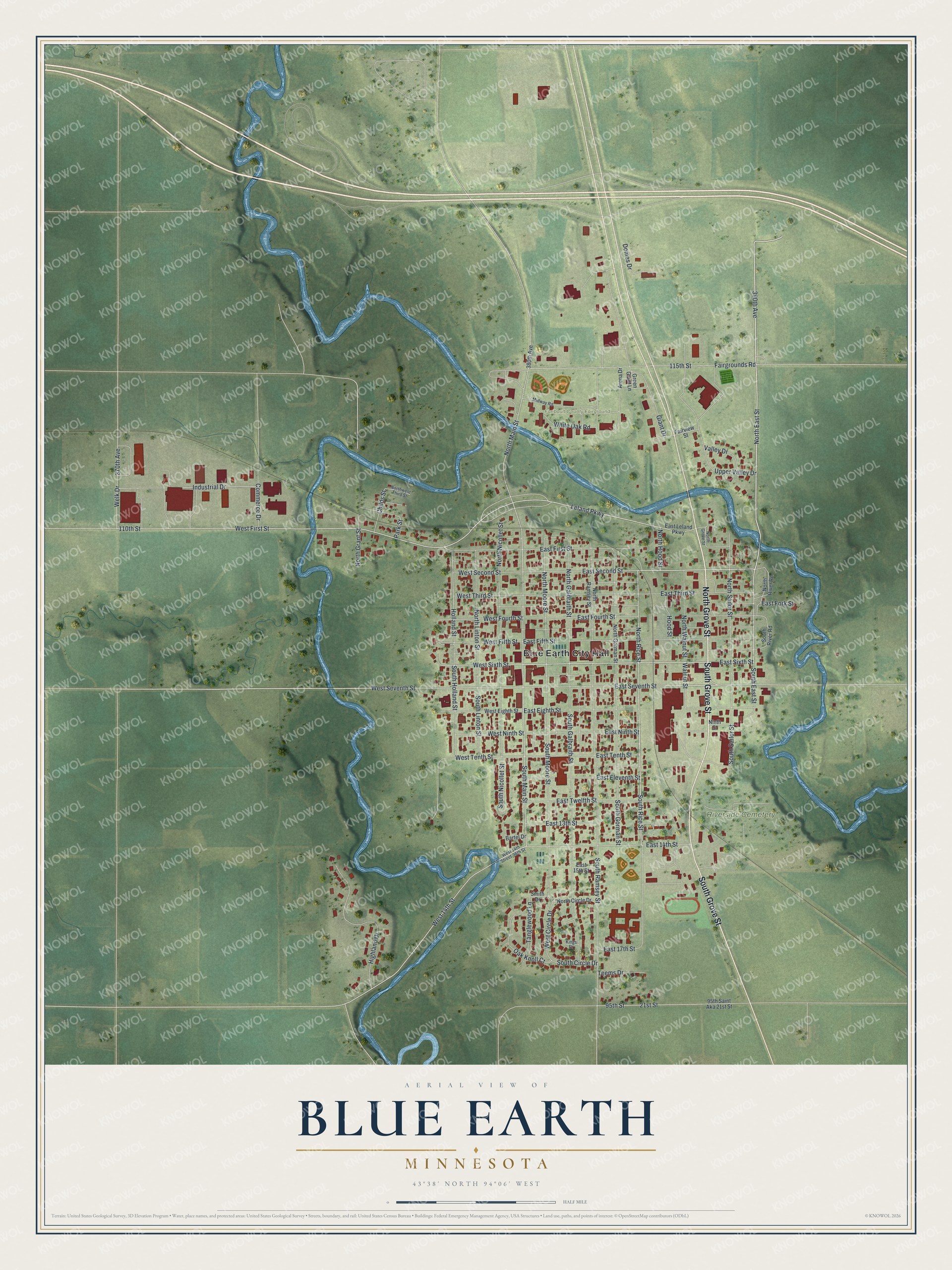Watermarked full-map preview of Blue Earth, Minnesota
