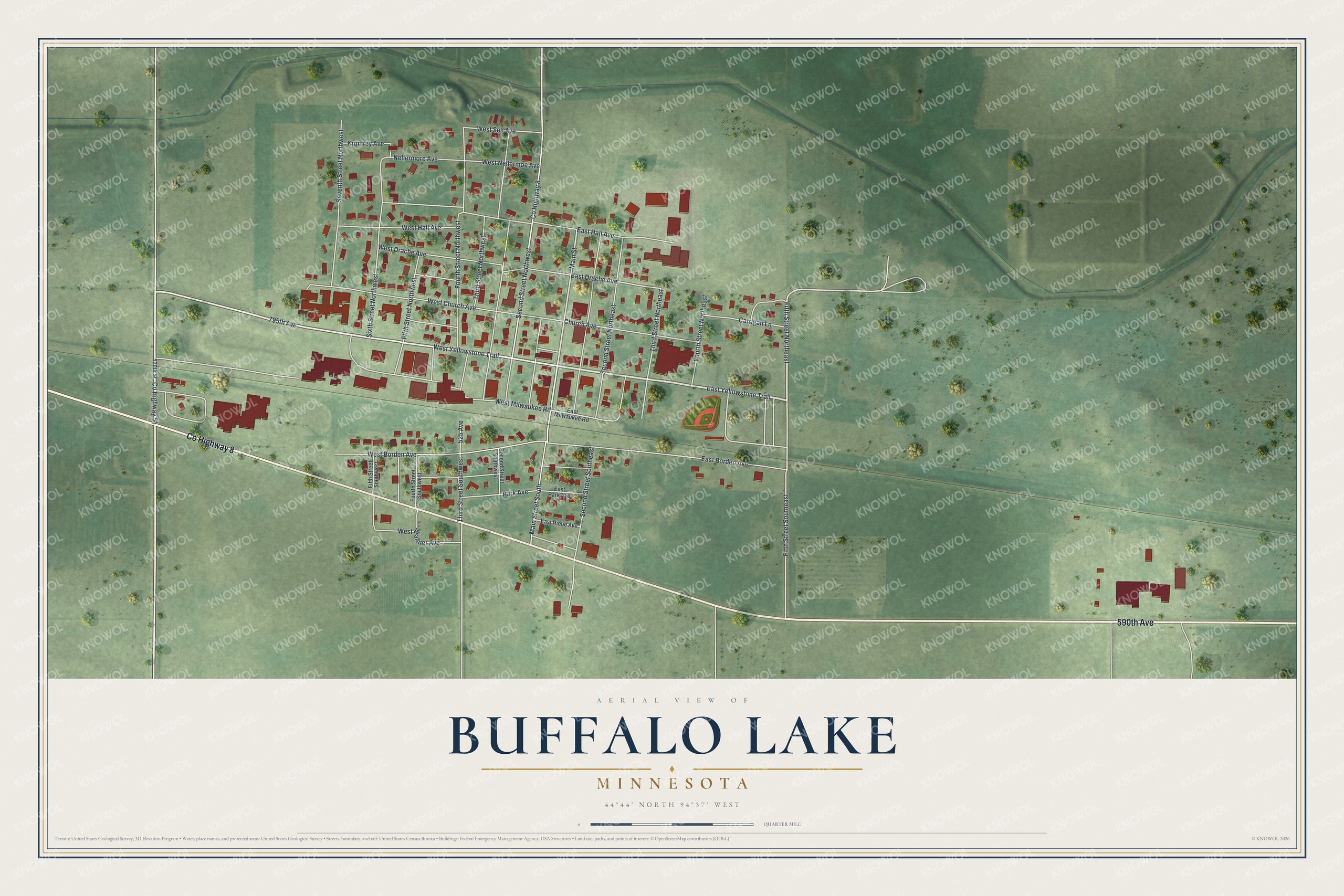 Watermarked full-map preview of Buffalo Lake, Minnesota