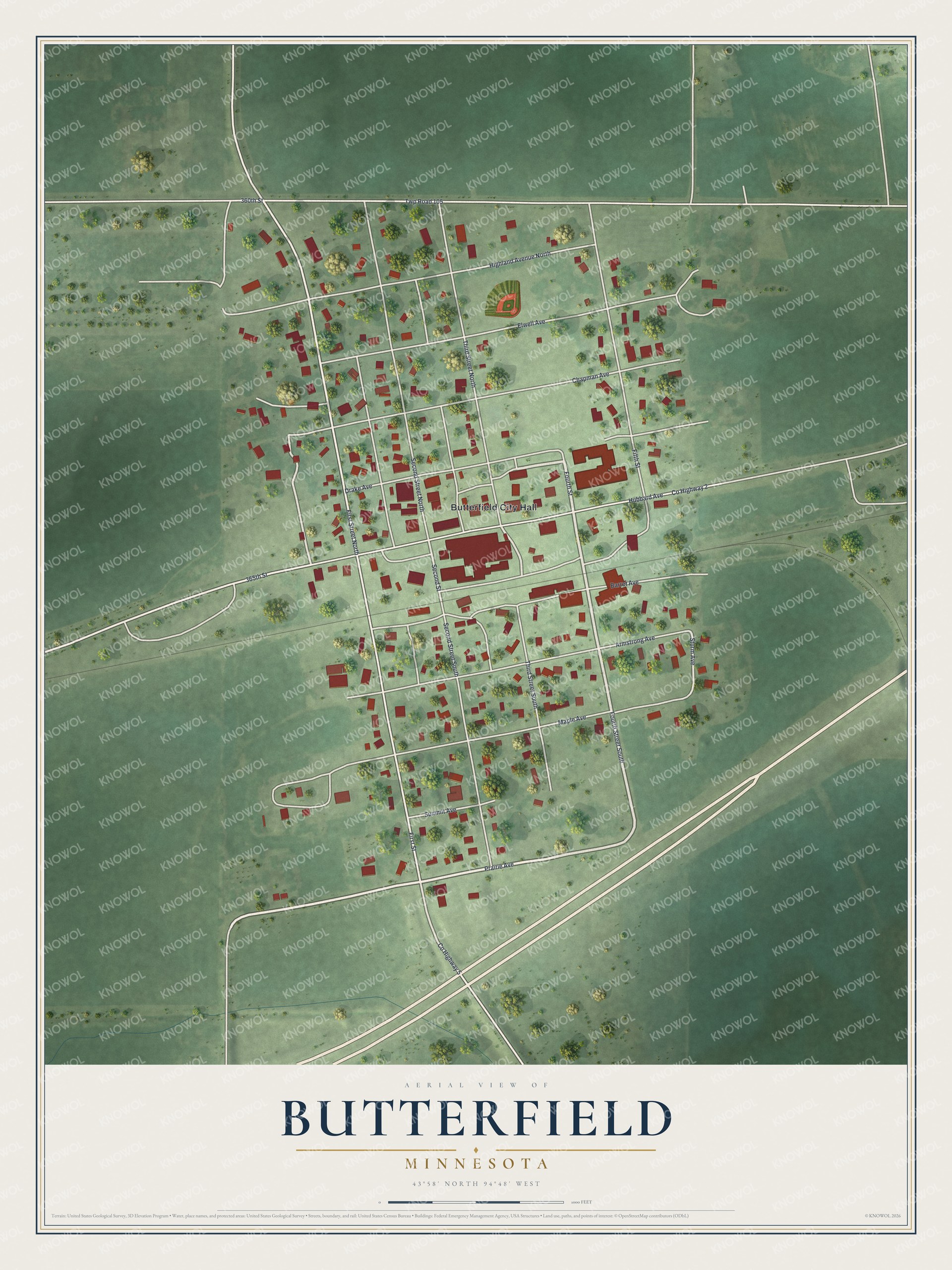 Watermarked full-map preview of Butterfield, Minnesota