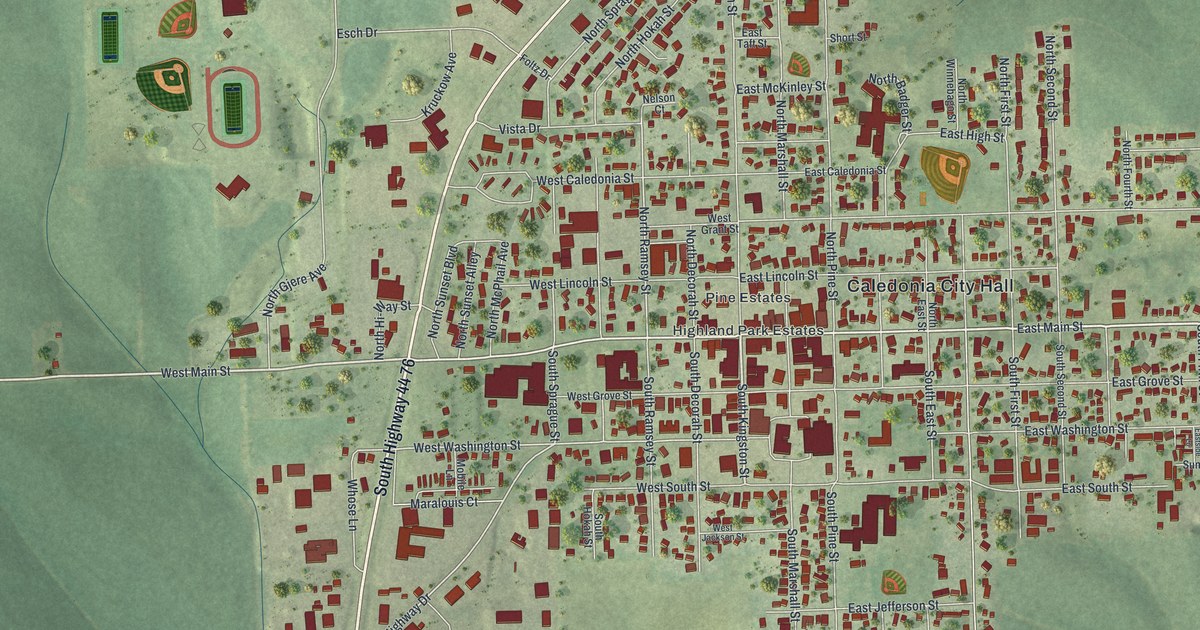 Map of Caledonia, Minnesota in 2026