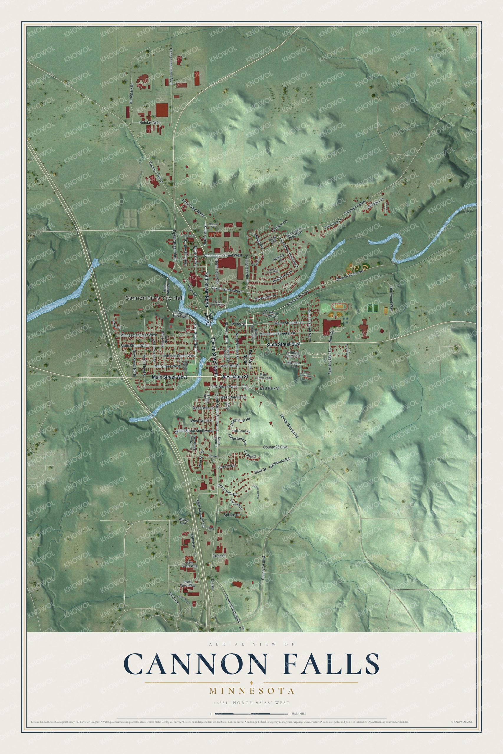 Watermarked full-map preview of Cannon Falls, Minnesota