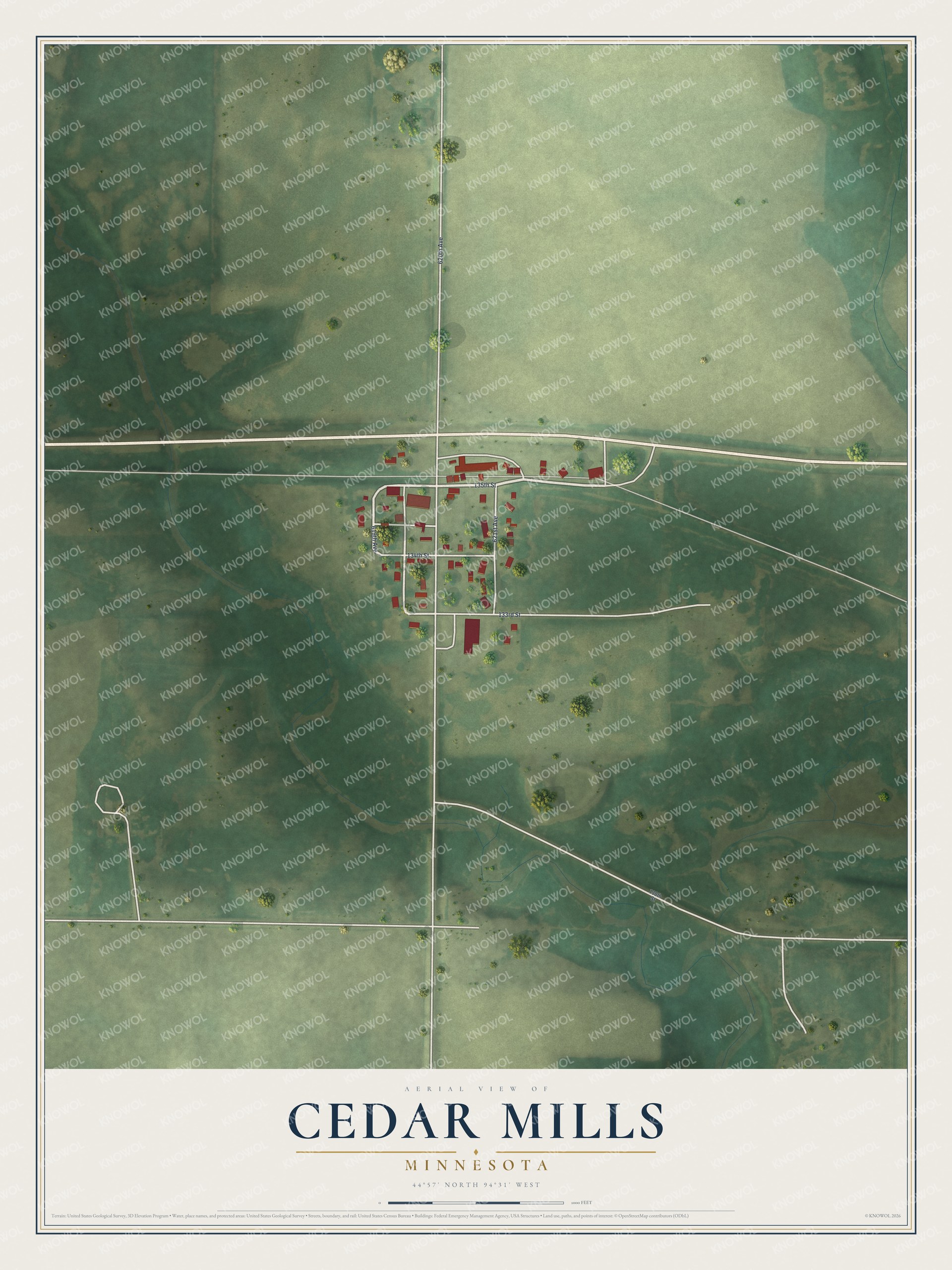 Watermarked full-map preview of Cedar Mills, Minnesota
