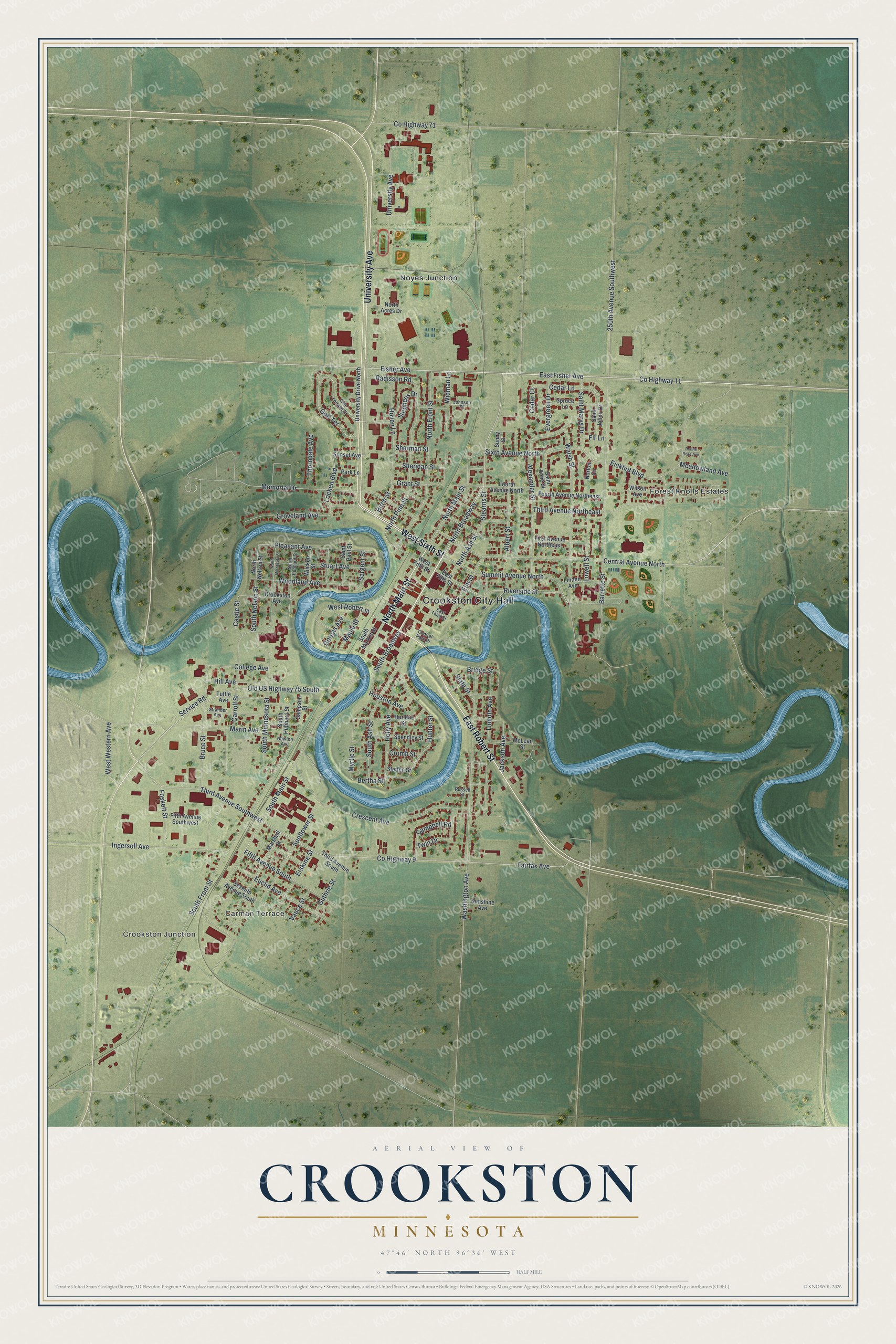 Watermarked full-map preview of Crookston, Minnesota