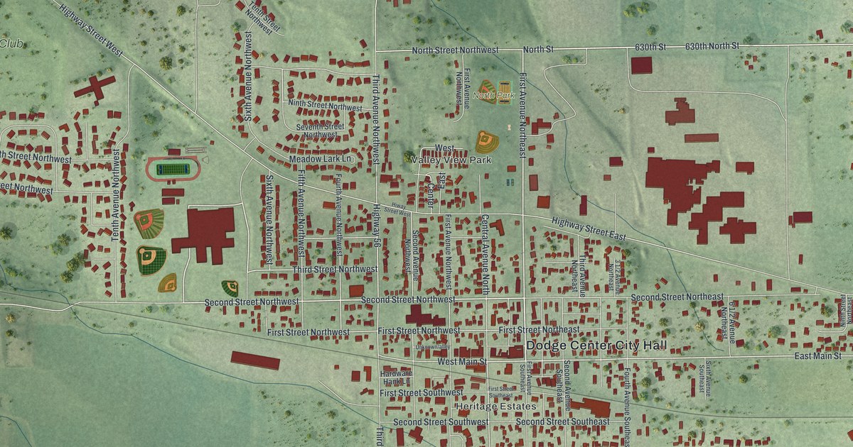 Map of Dodge Center, Minnesota in 2026