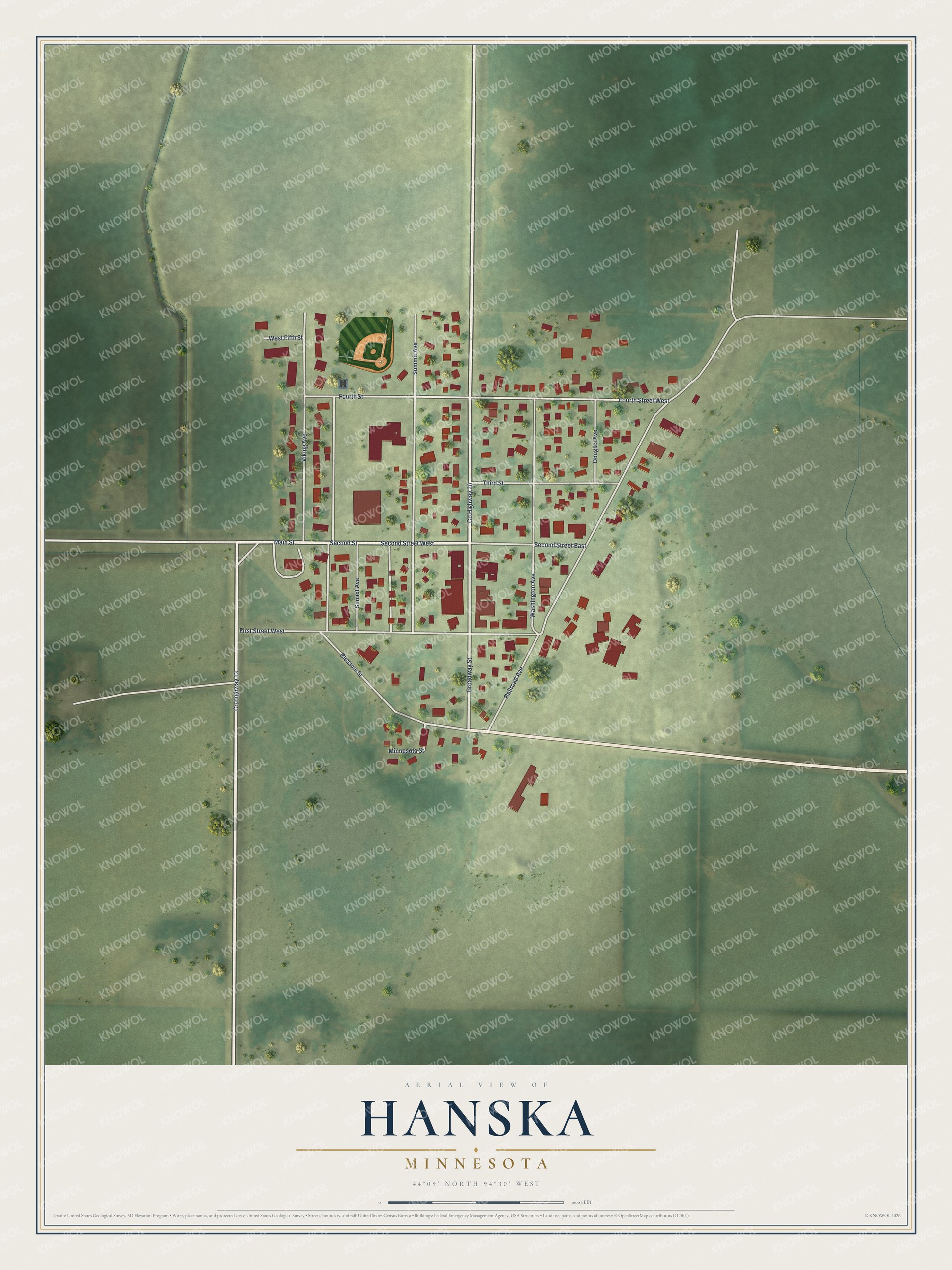 Watermarked full-map preview of Hanska, Minnesota