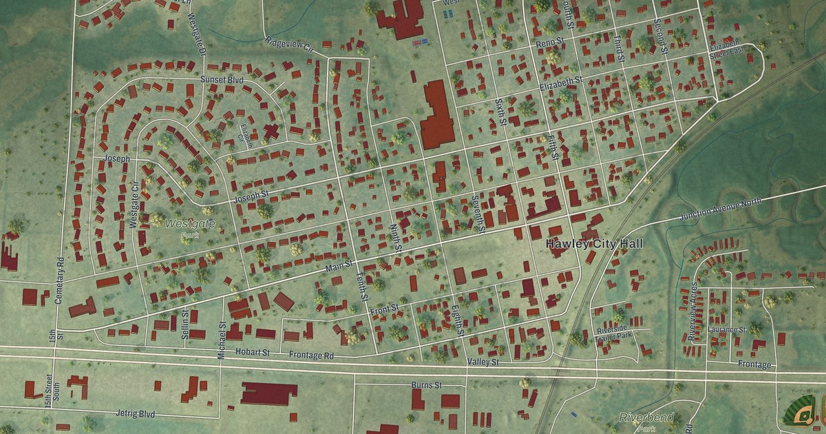 Map of Hawley, Minnesota in 2026