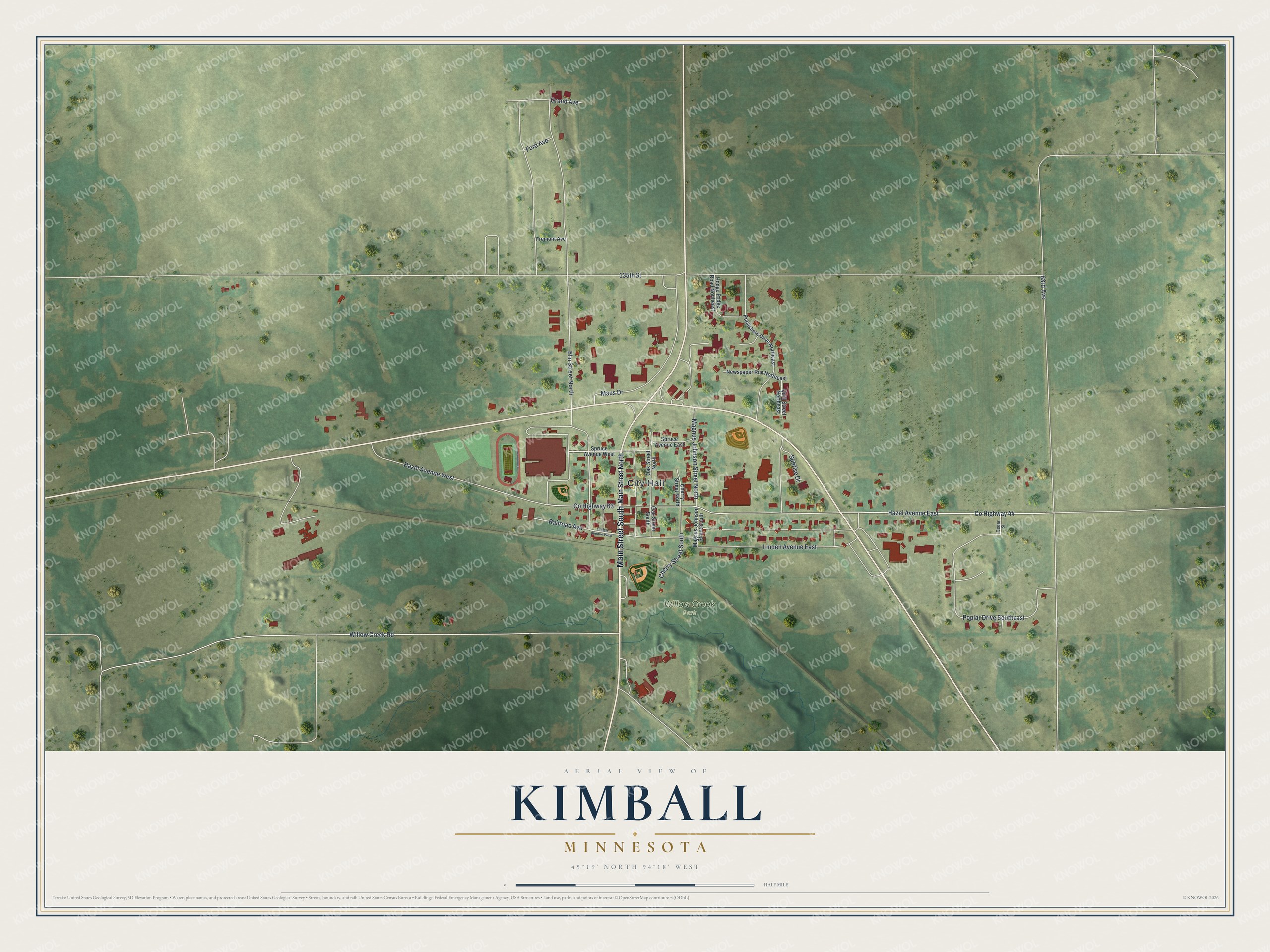 Watermarked full-map preview of Kimball, Minnesota