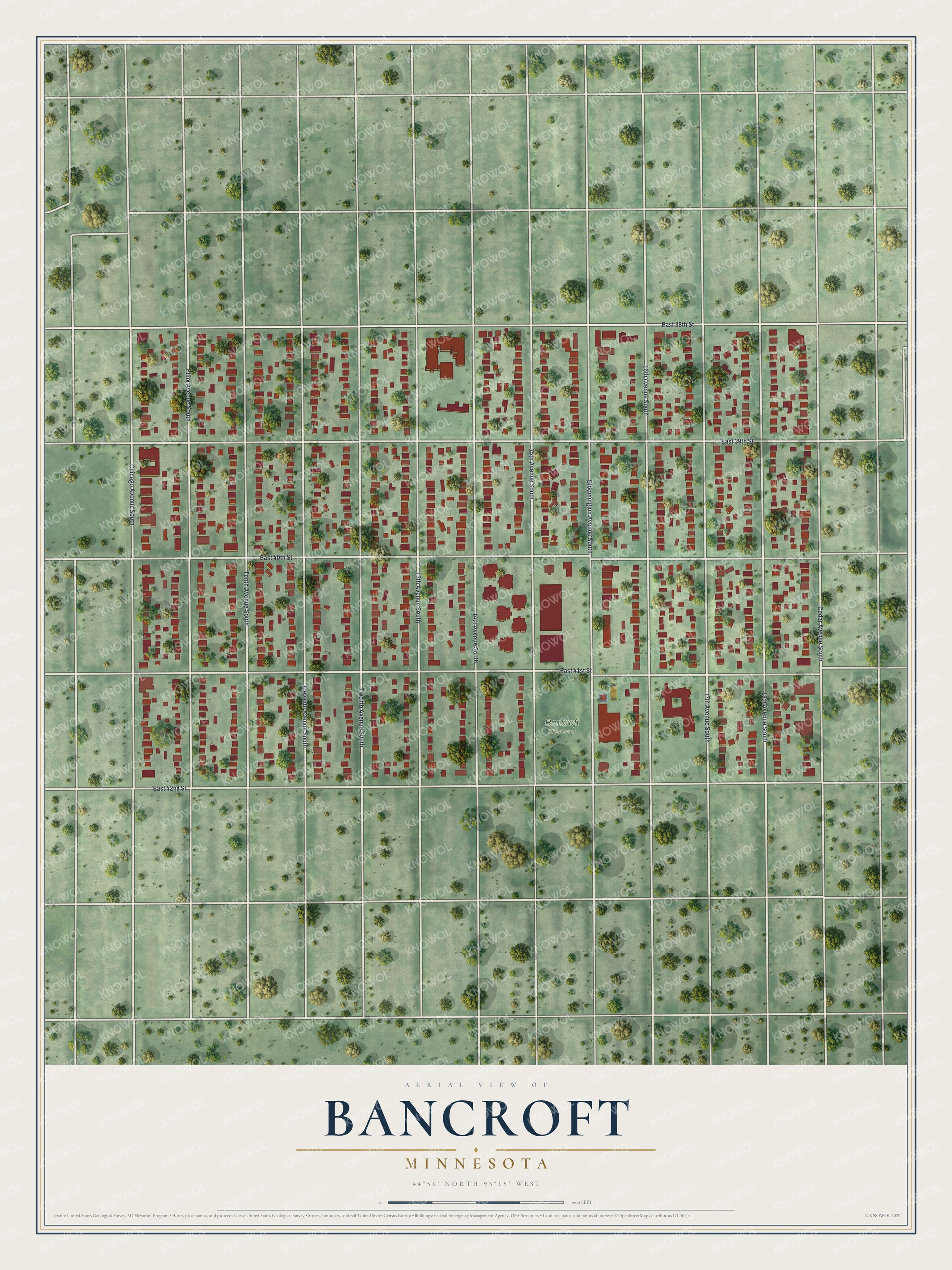 Watermarked full-map preview of Bancroft, Minnesota