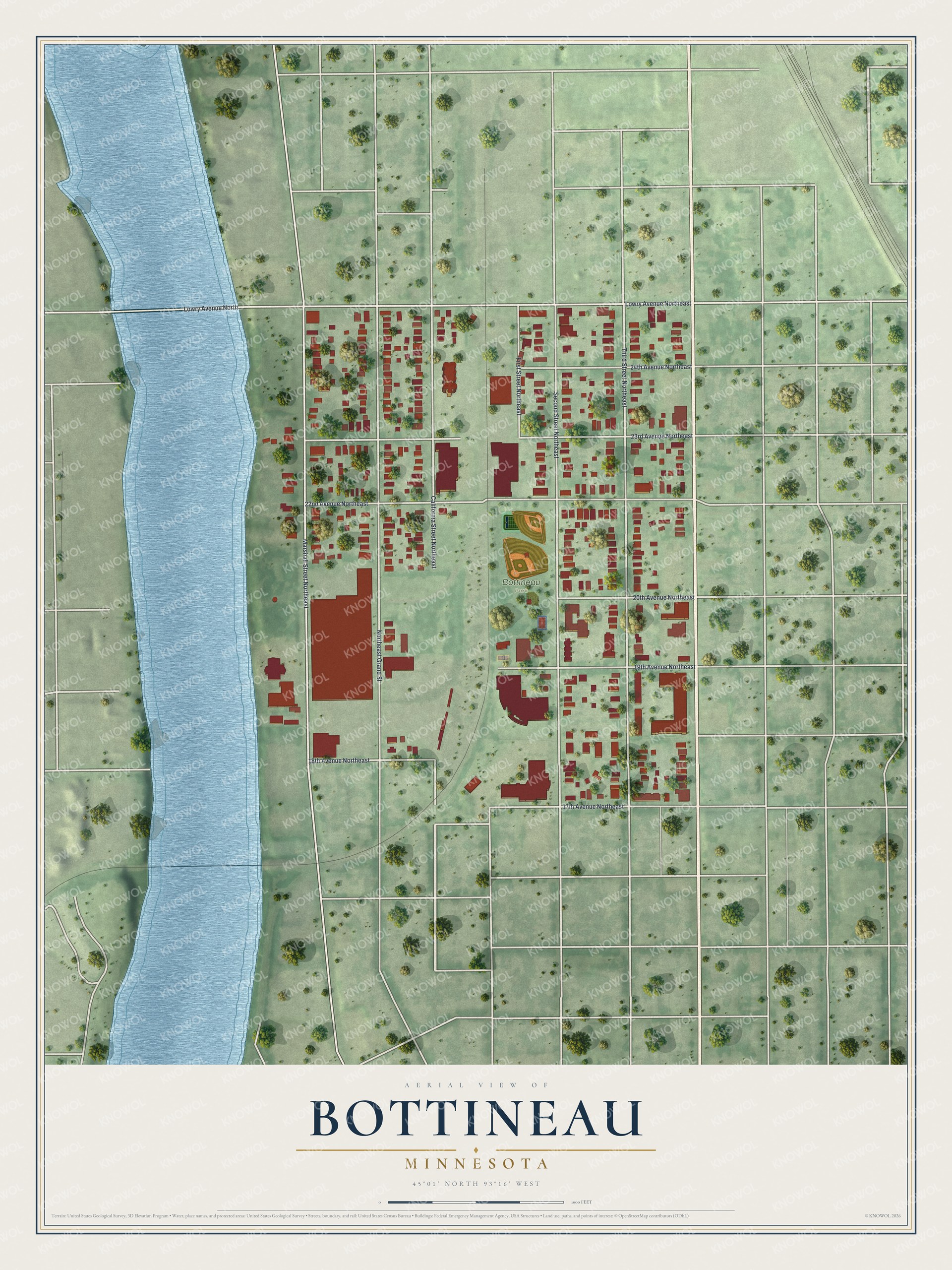 Watermarked full-map preview of Bottineau, Minnesota