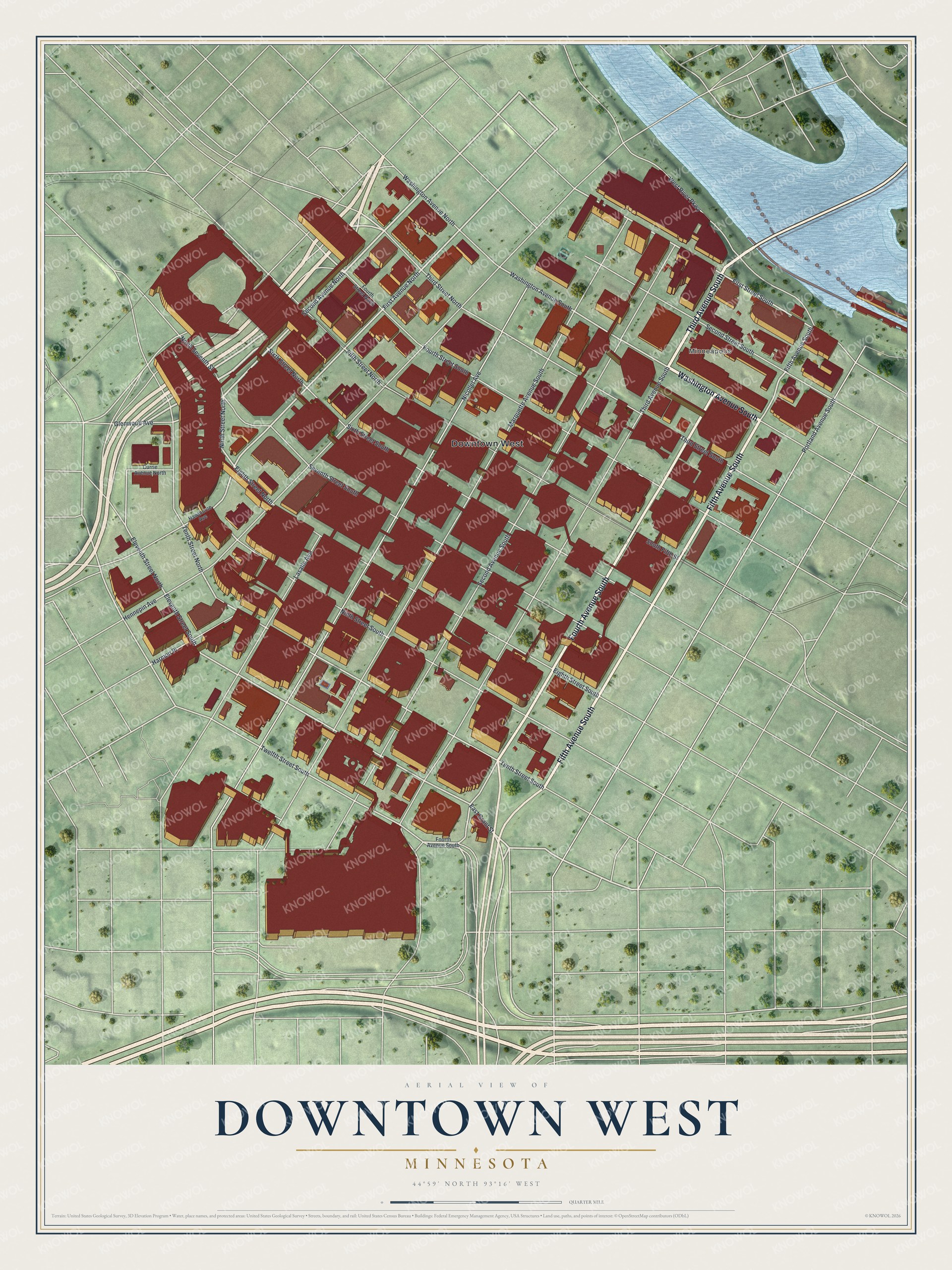 Watermarked full-map preview of Downtown West, Minnesota