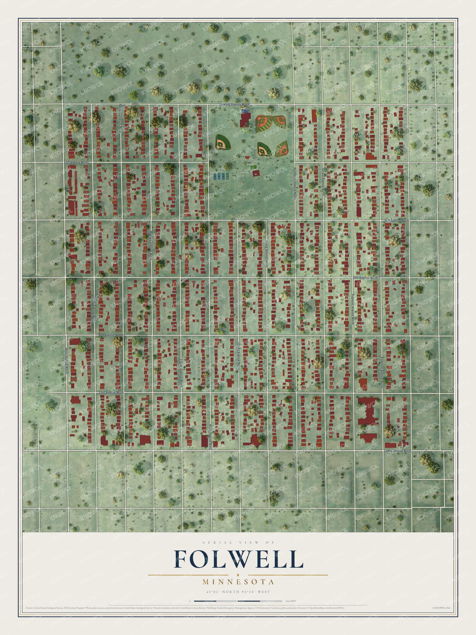 Watermarked full-map preview of Folwell, Minnesota
