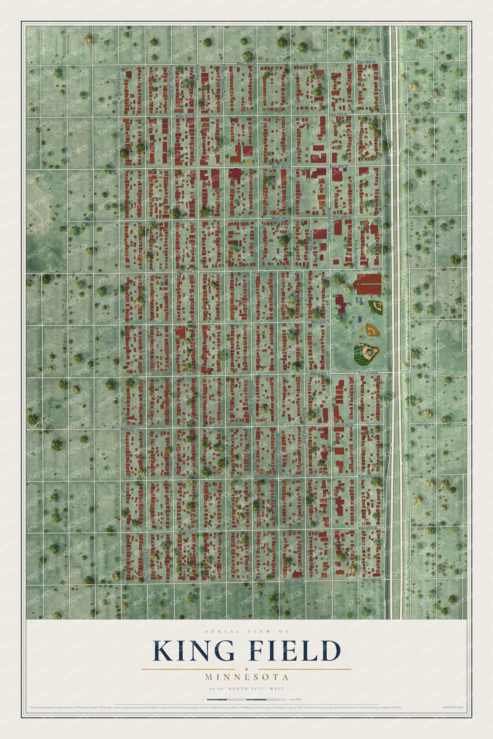 Watermarked full-map preview of King Field, Minnesota