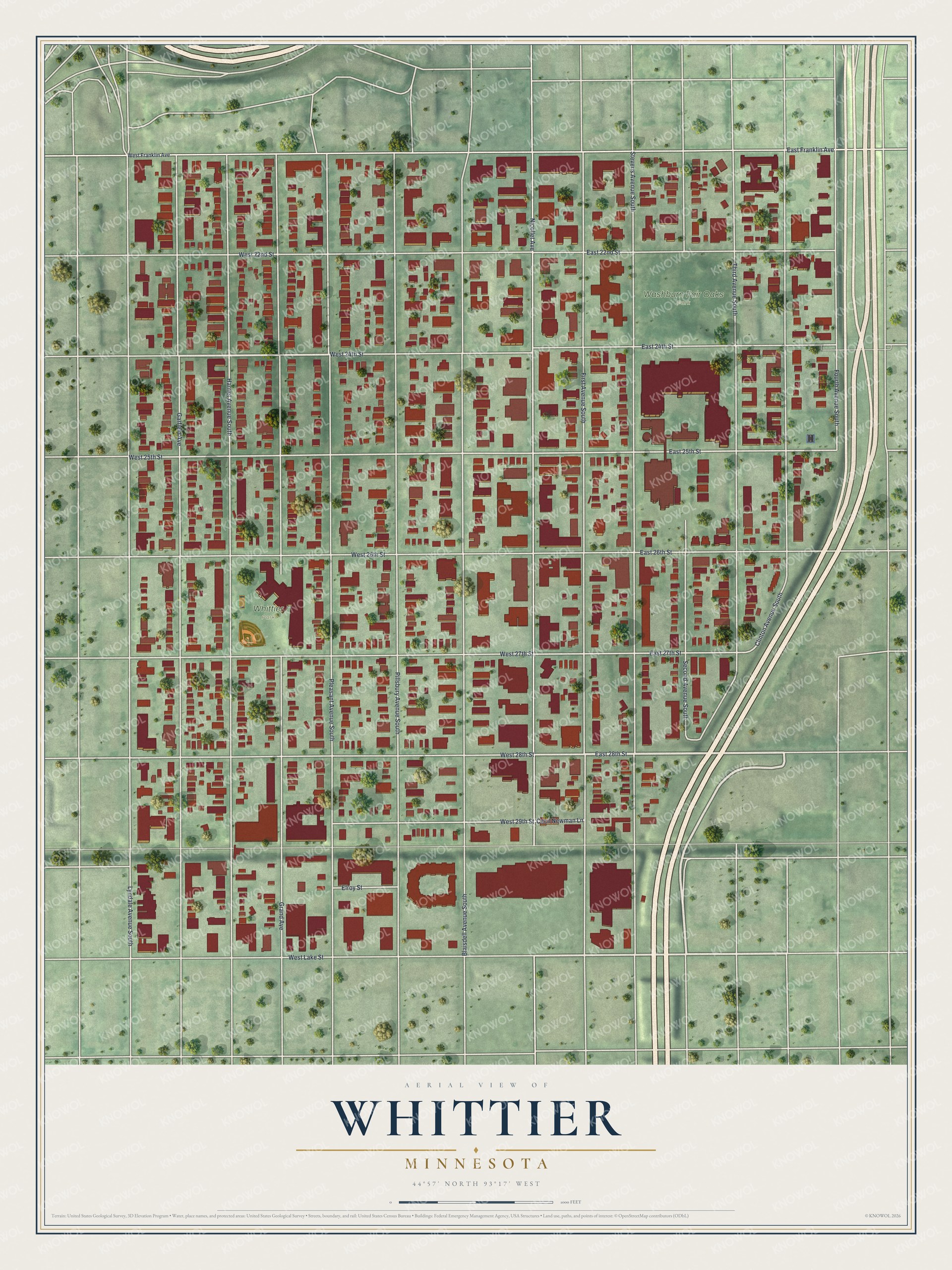 Watermarked full-map preview of Whittier, Minnesota