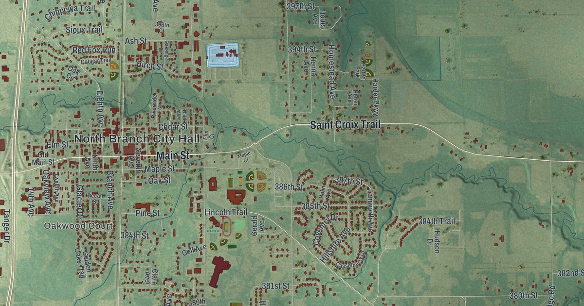 Map of North Branch, Minnesota in 2026