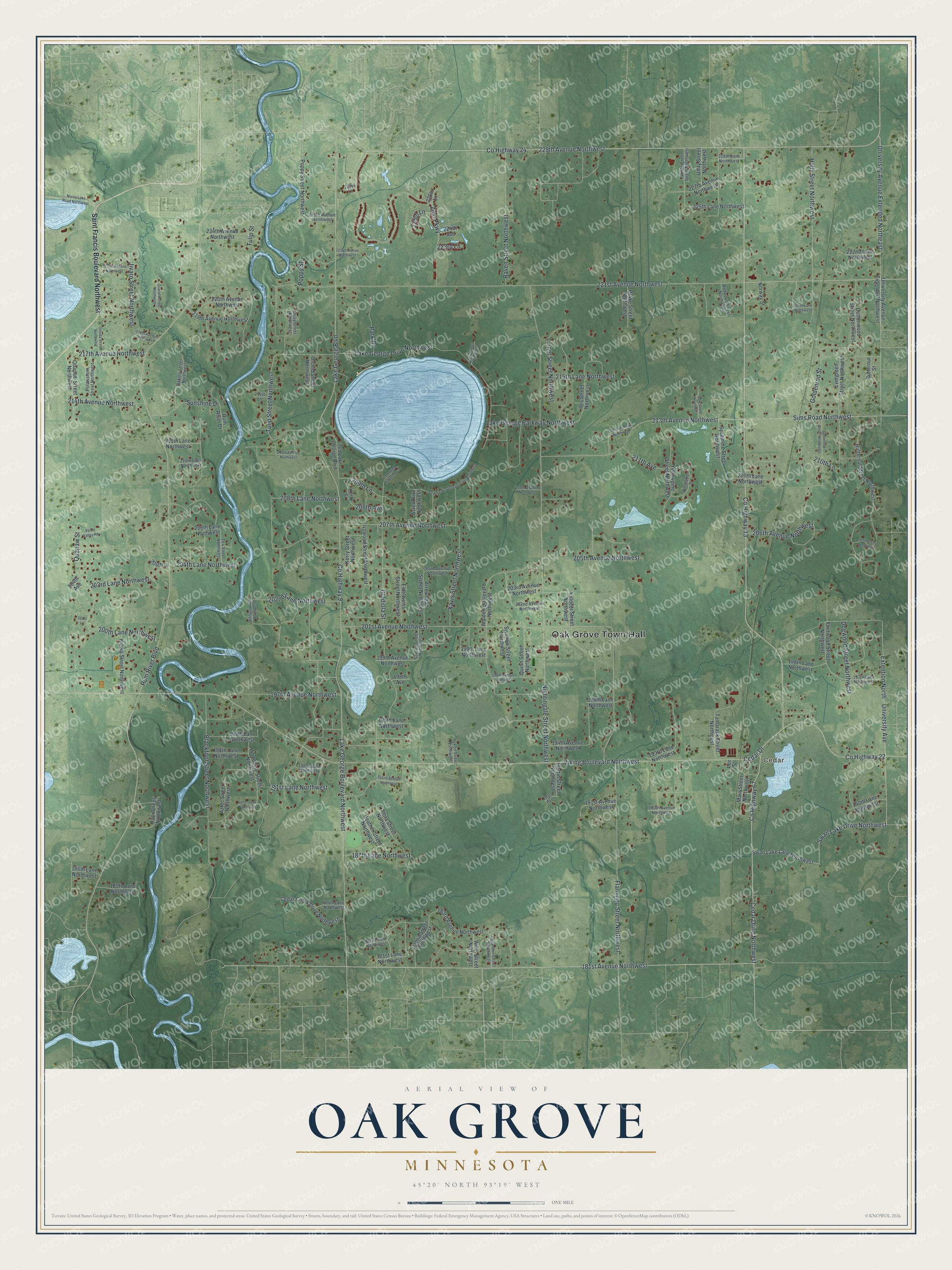 Watermarked full-map preview of Oak Grove, Minnesota