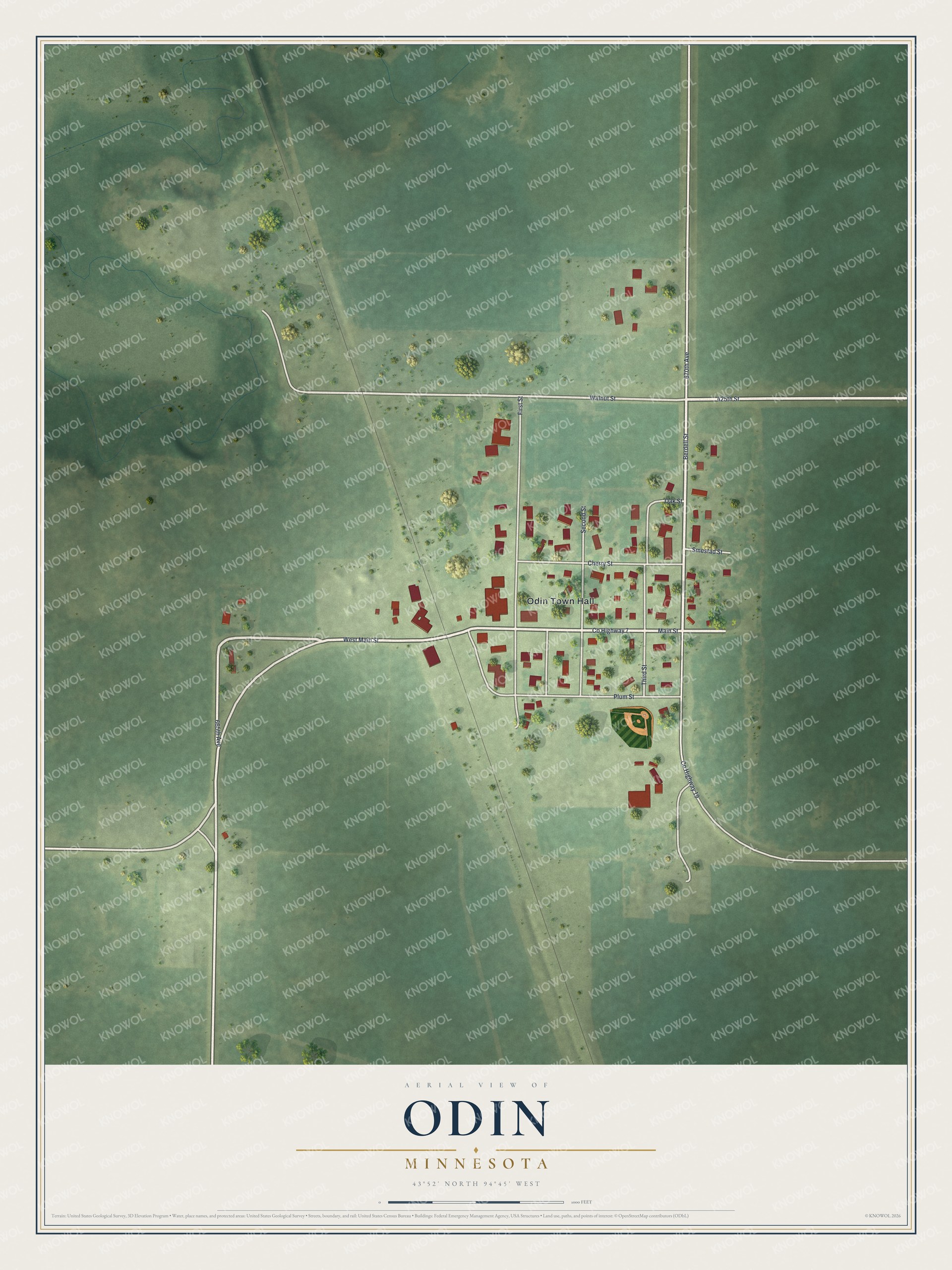 Watermarked full-map preview of Odin, Minnesota