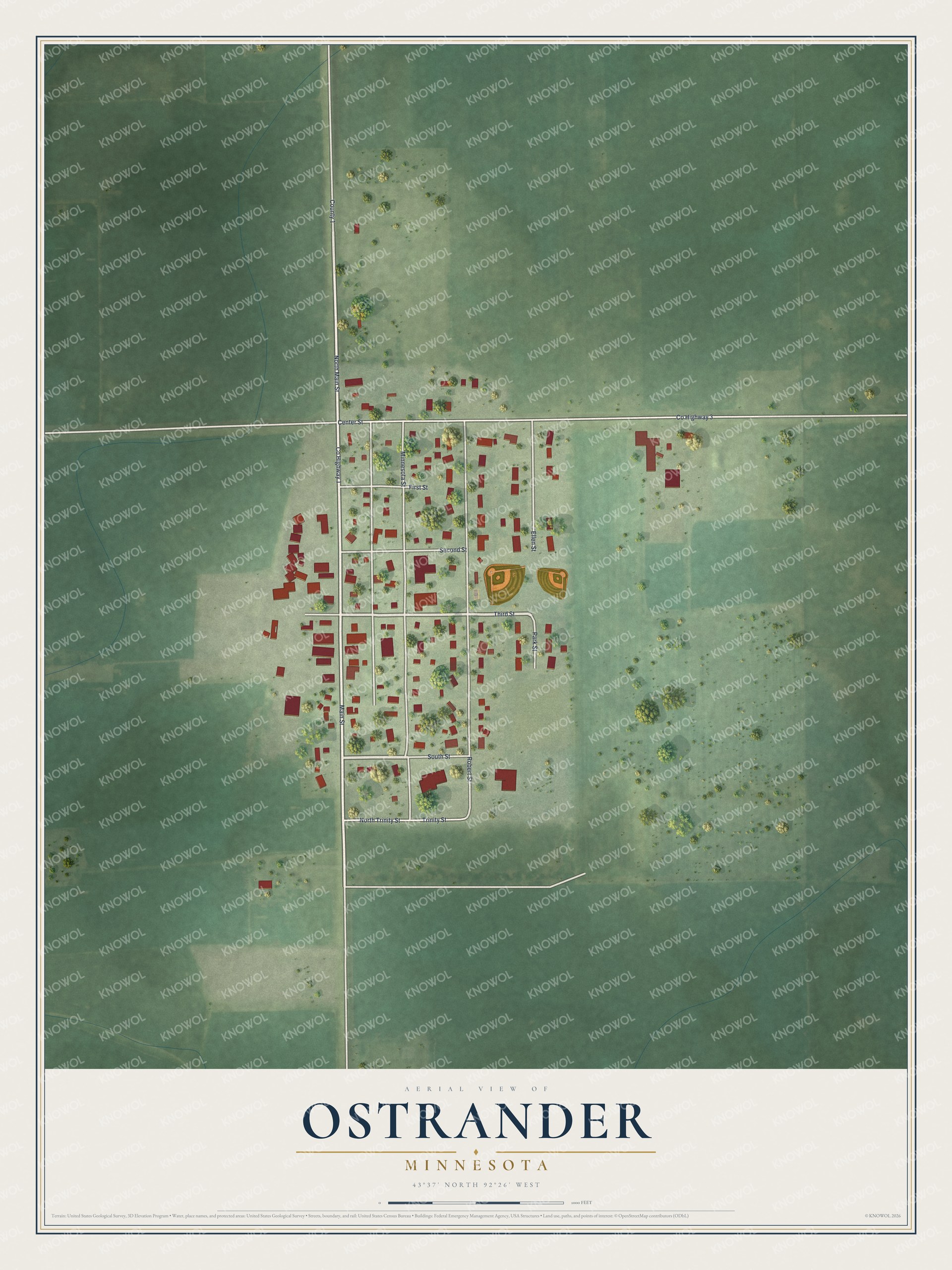 Watermarked full-map preview of Ostrander, Minnesota