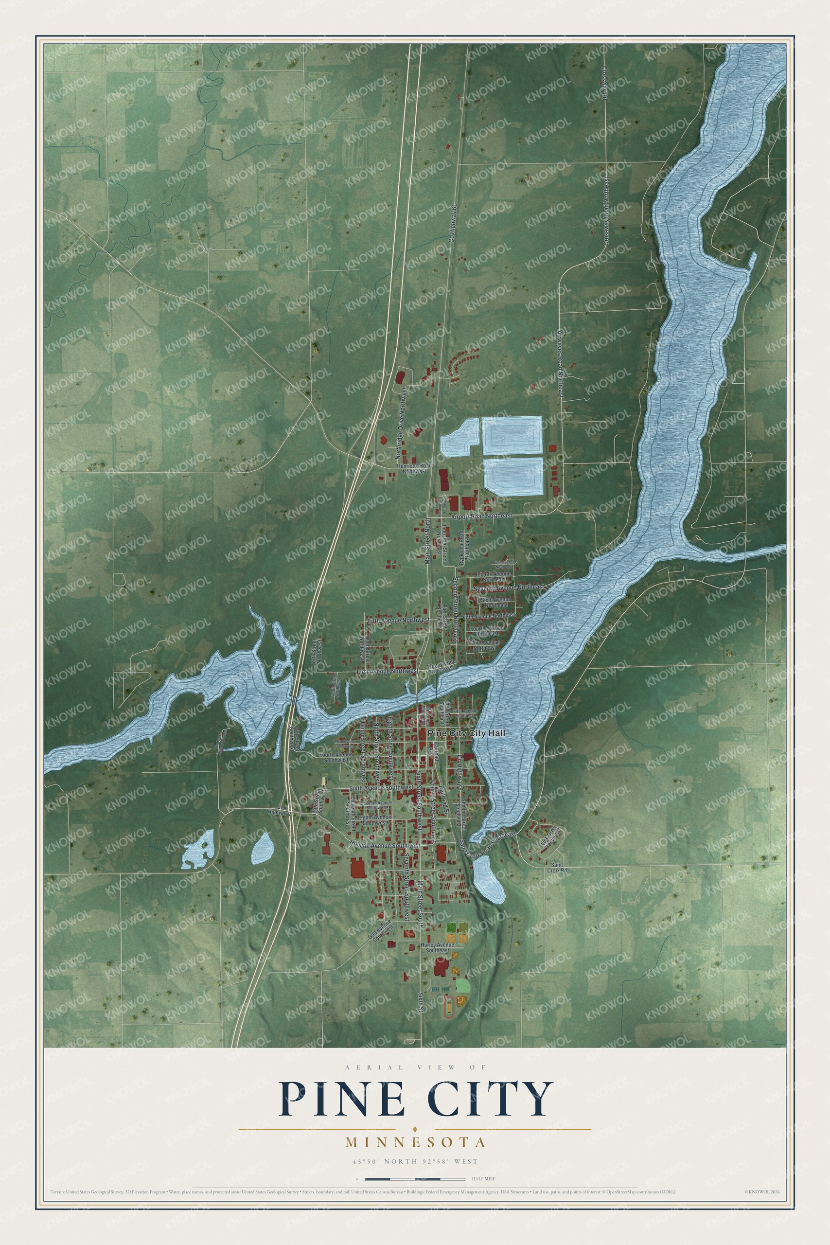 Watermarked full-map preview of Pine City, Minnesota