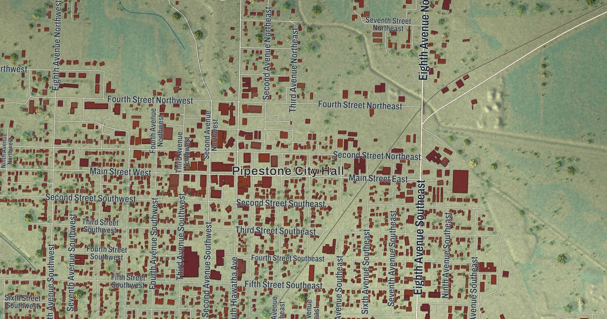 Map of Pipestone, Minnesota in 2026
