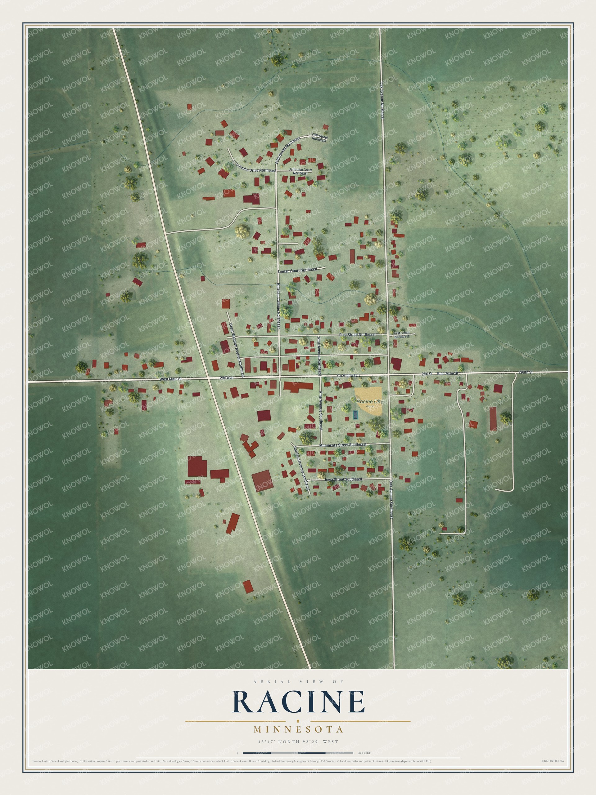 Watermarked full-map preview of Racine, Minnesota